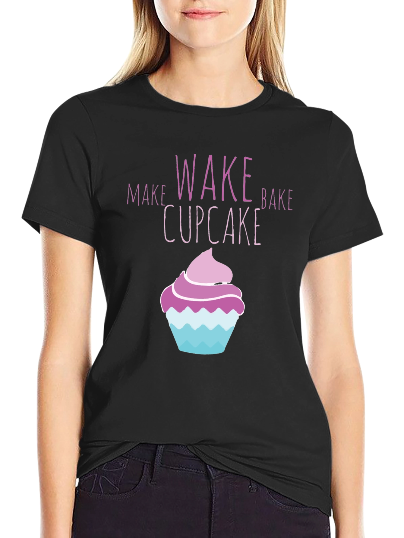 Black Wake Bake Cupcake Graphic T-Shirt - Black view 2