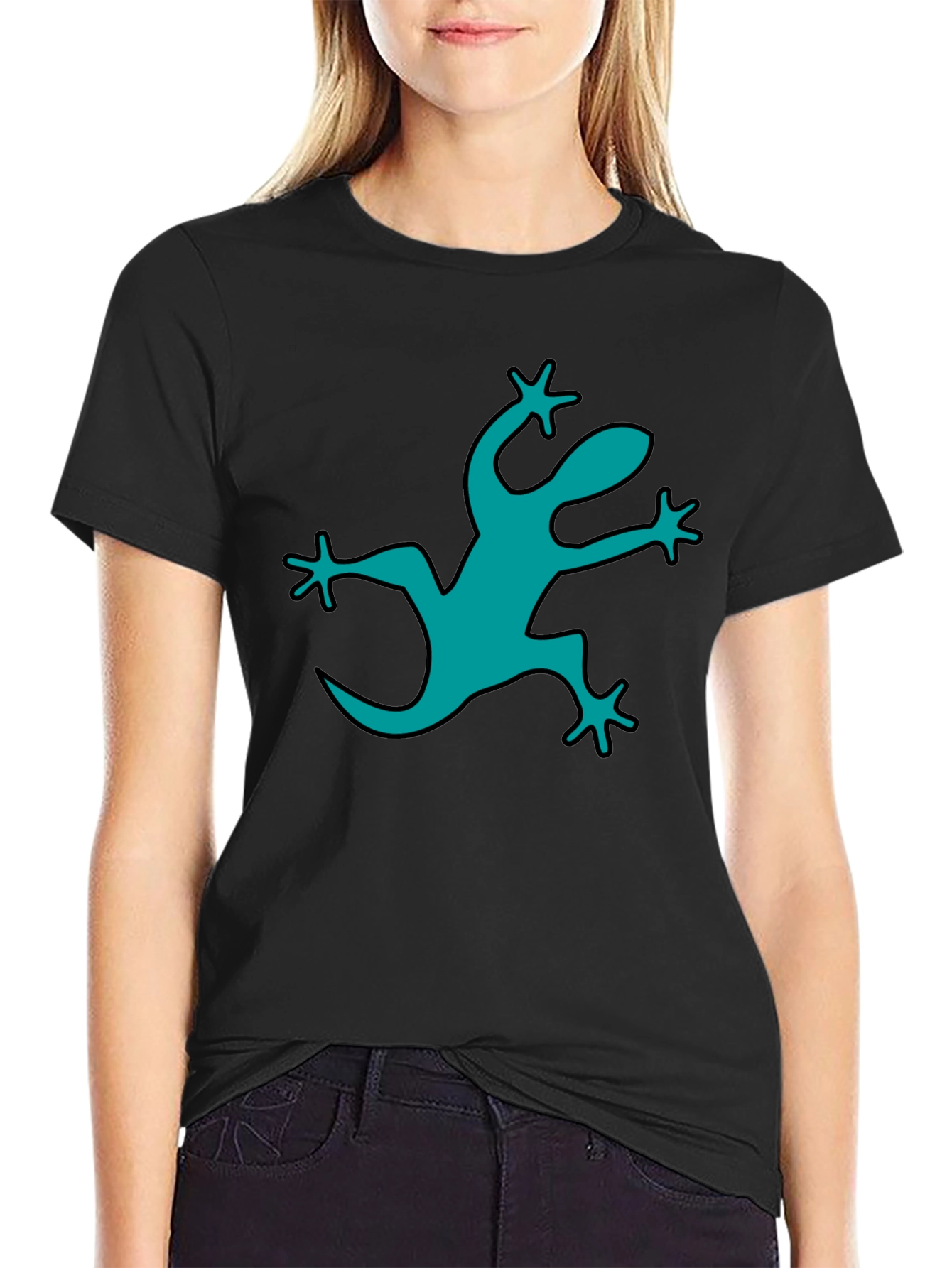 Black Cool Gecko Graphic Black T-Shirt view 2