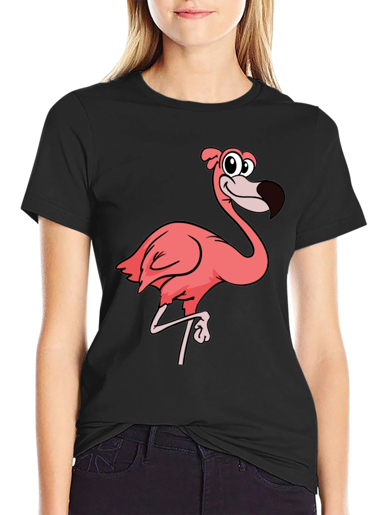 Black Flamingo Graphic Tee - Black Cotton T-Shirt view 2