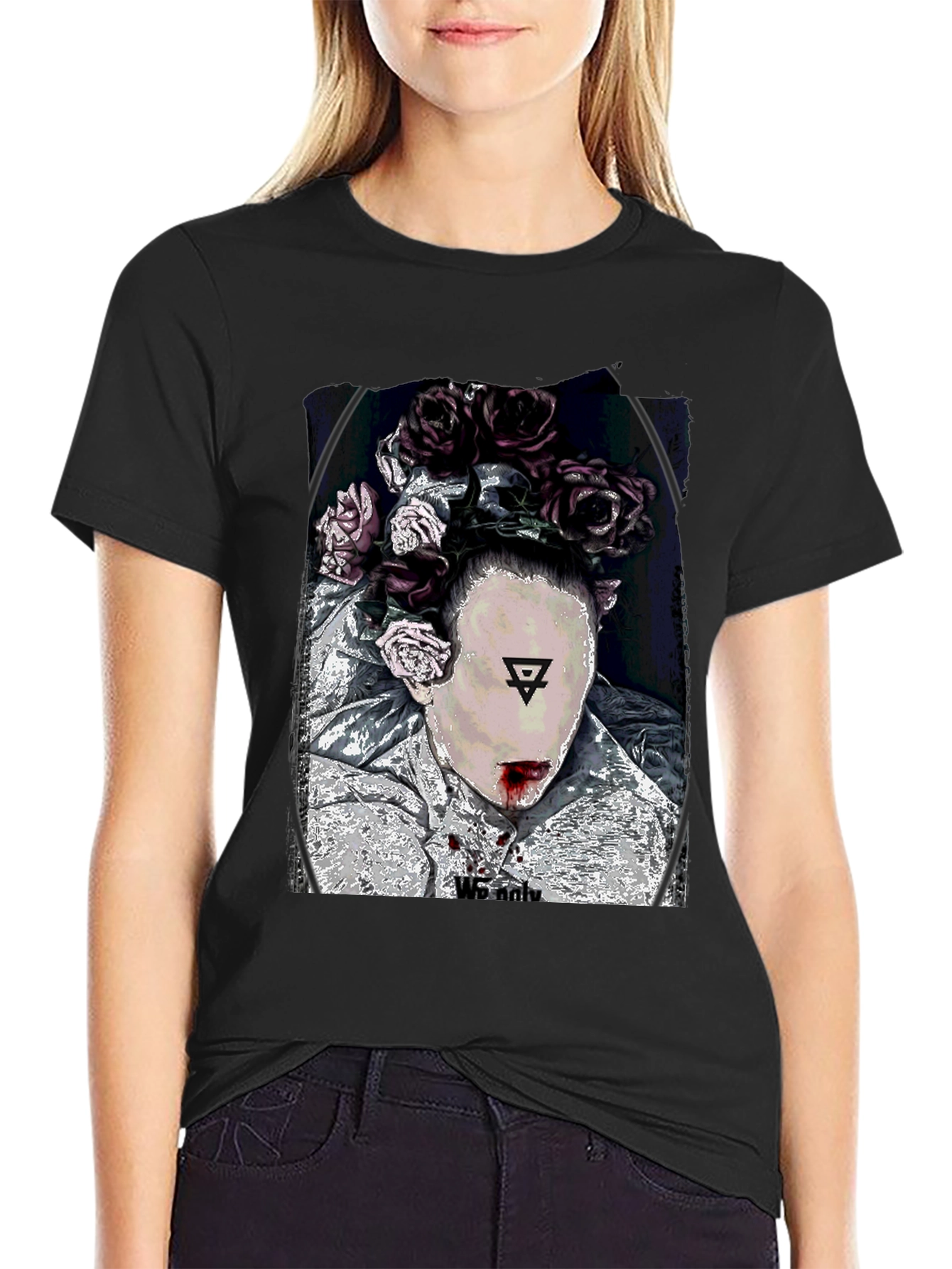 Black Floral Crown Graphic Black T-Shirt view 2