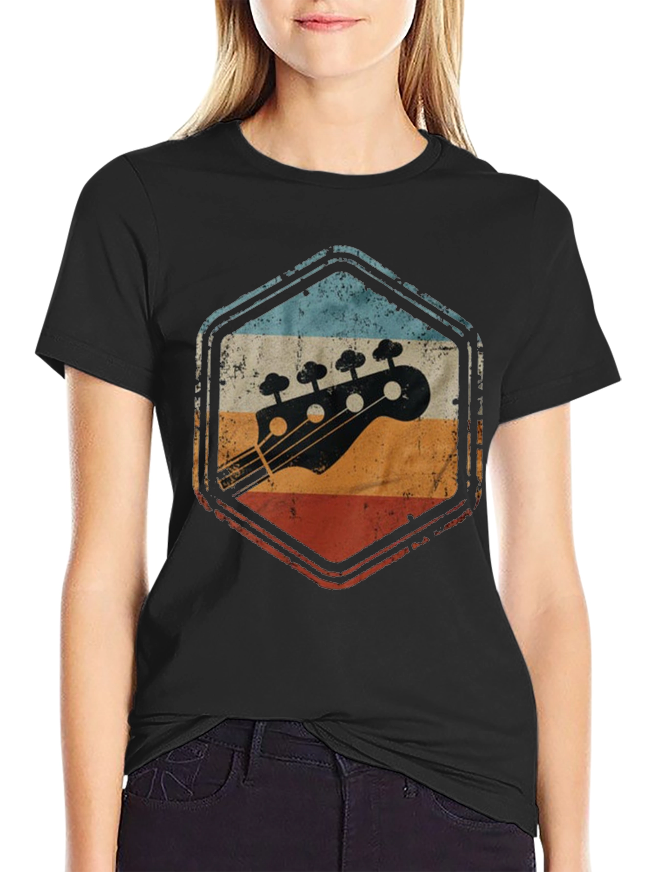 Black Retro Bass Guitar T-Shirt - Vintage Style view 2