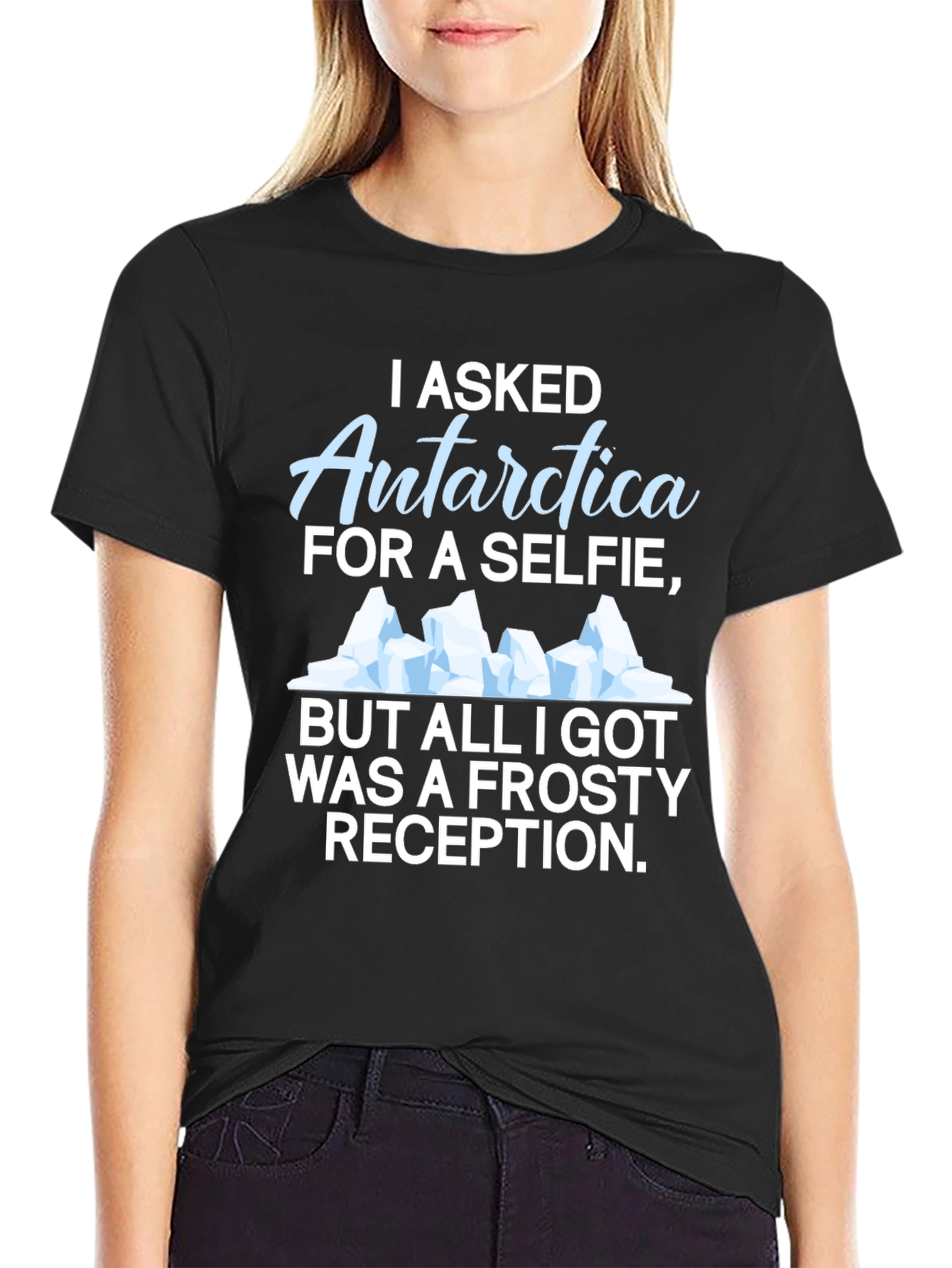 Black Antarctica Selfie Graphic T-Shirt - Humorous Black Tee view 2