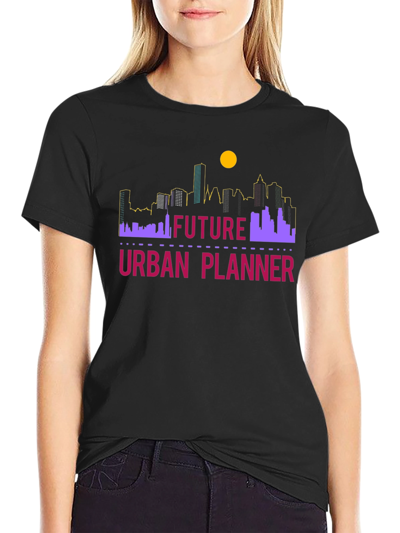Black Future Urban Planner T-Shirt - Skyline Design view 2