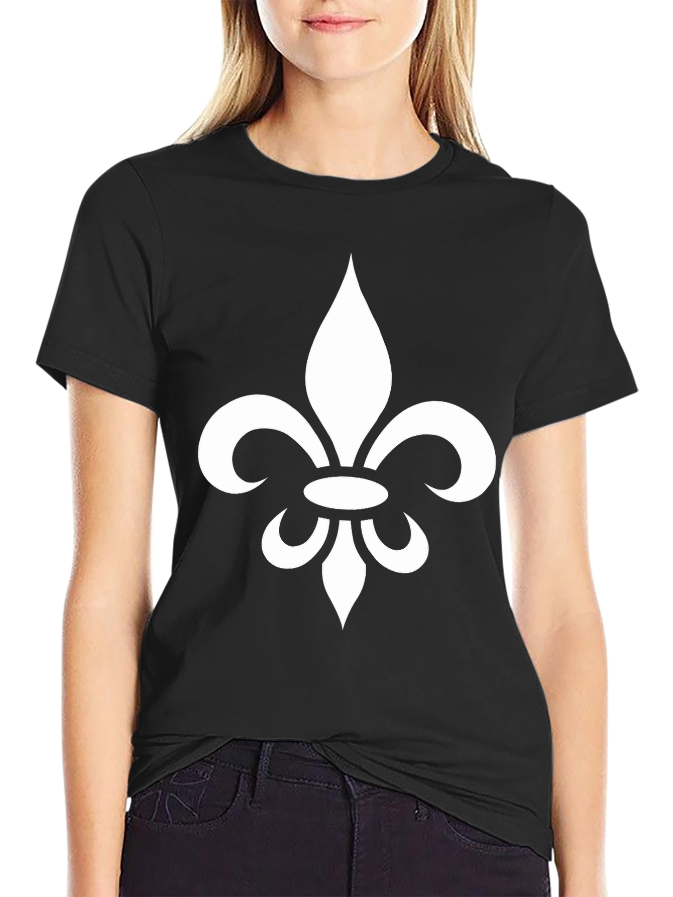 Black Fleur-de-lis Graphic Tee - Black Cotton Blend view 2