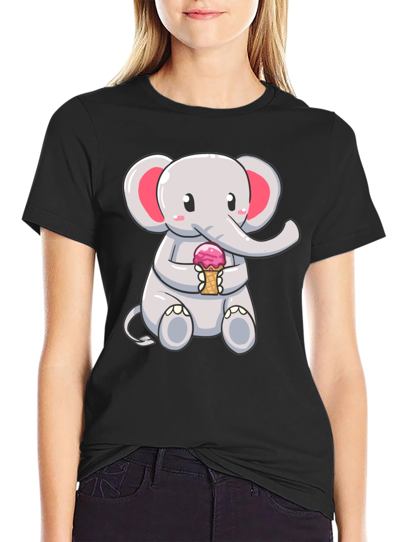 Black Cute Elephant Ice Cream T-Shirt view 2