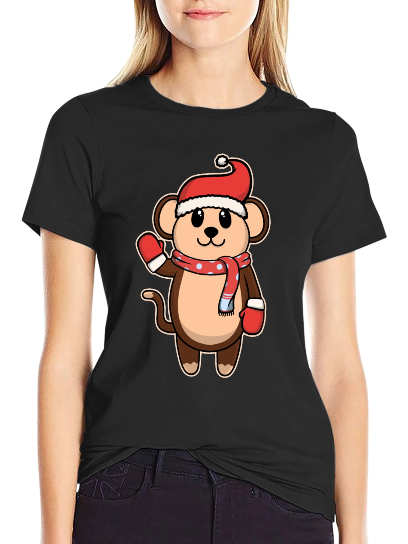 Black Festive Monkey T-Shirt - Holiday Cheer! view 2