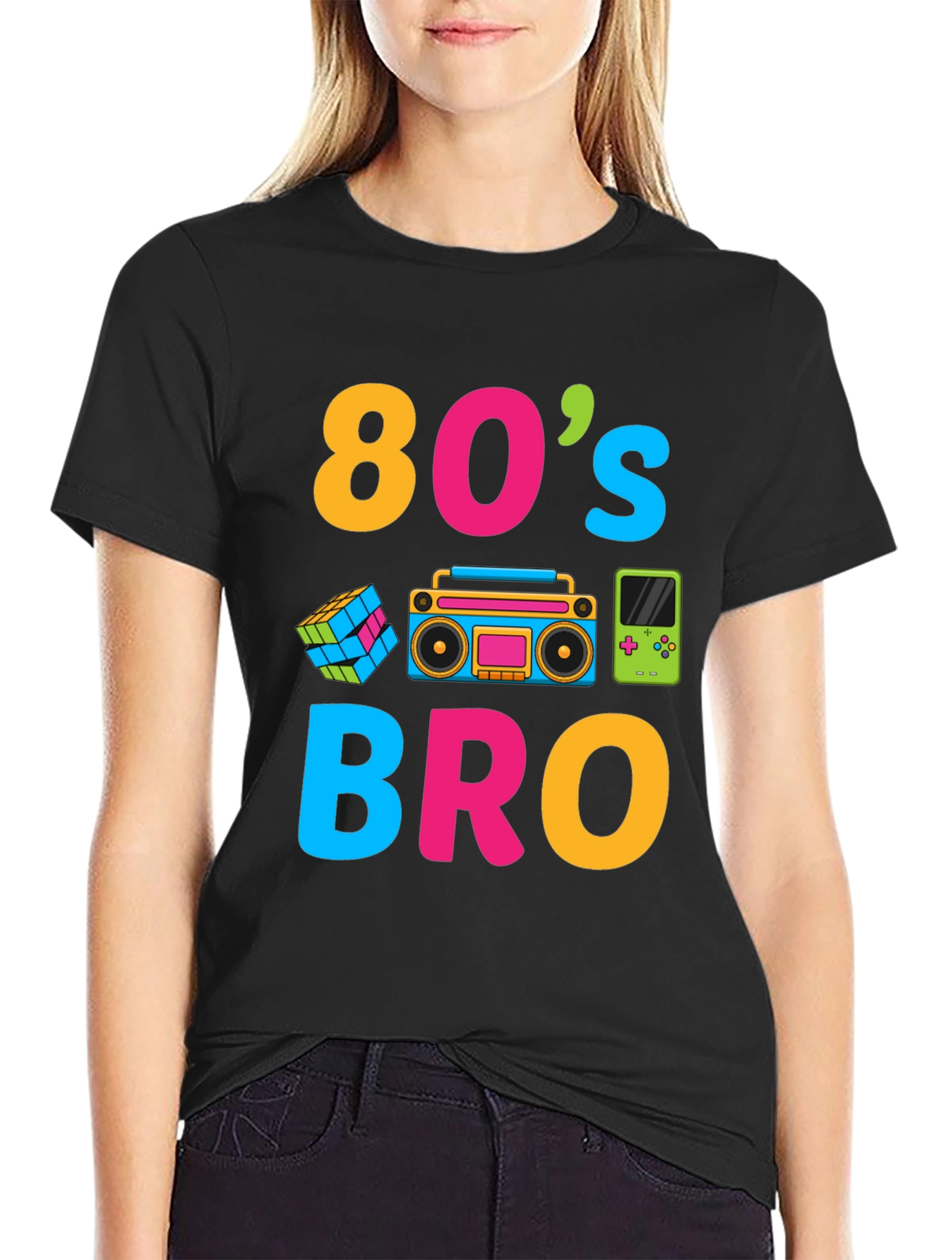 Black 80's Bro Graphic Tee - Retro Style view 2