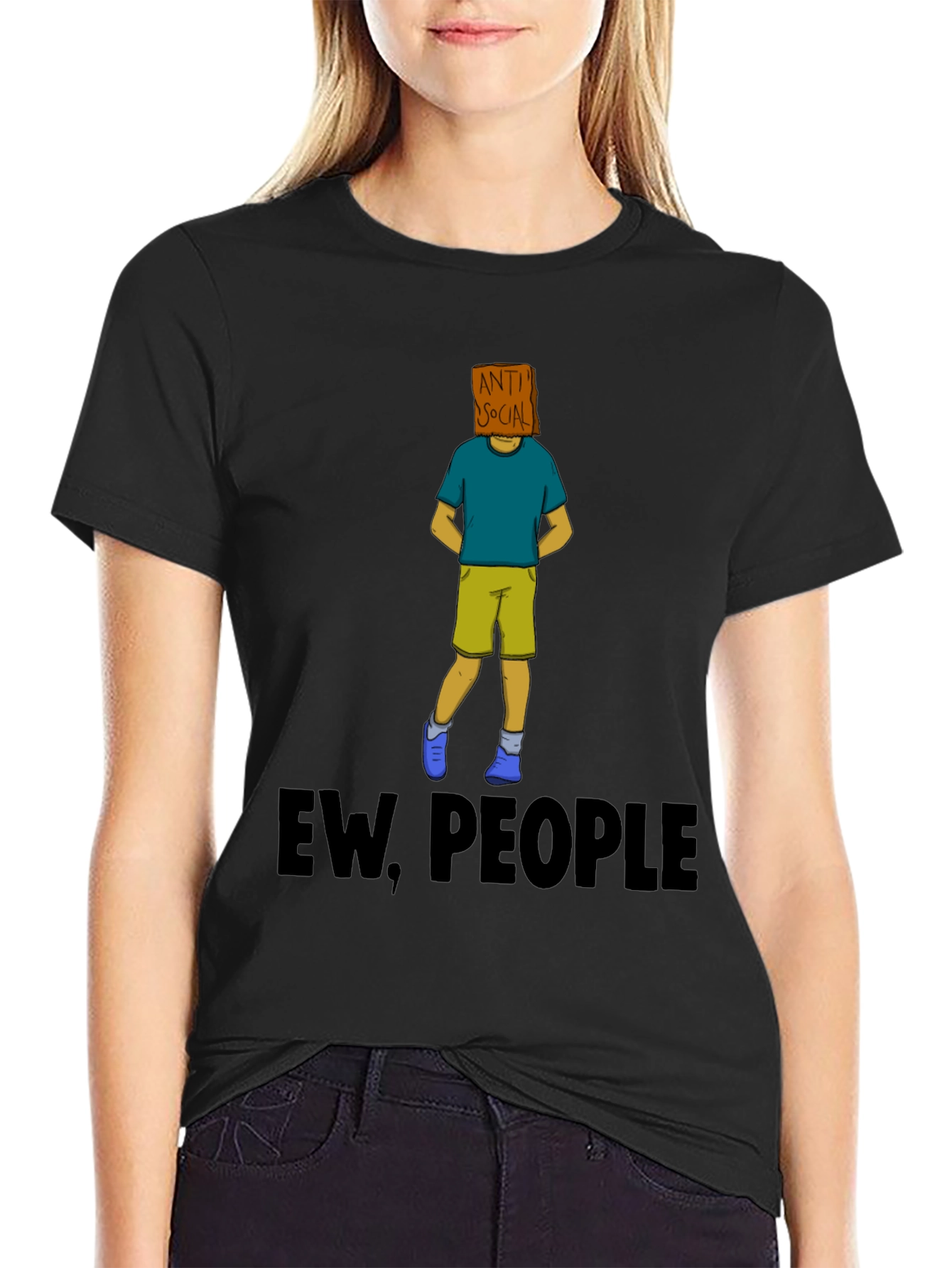 Black Anti-Social Graphic T-Shirt - "Ew, People" view 2