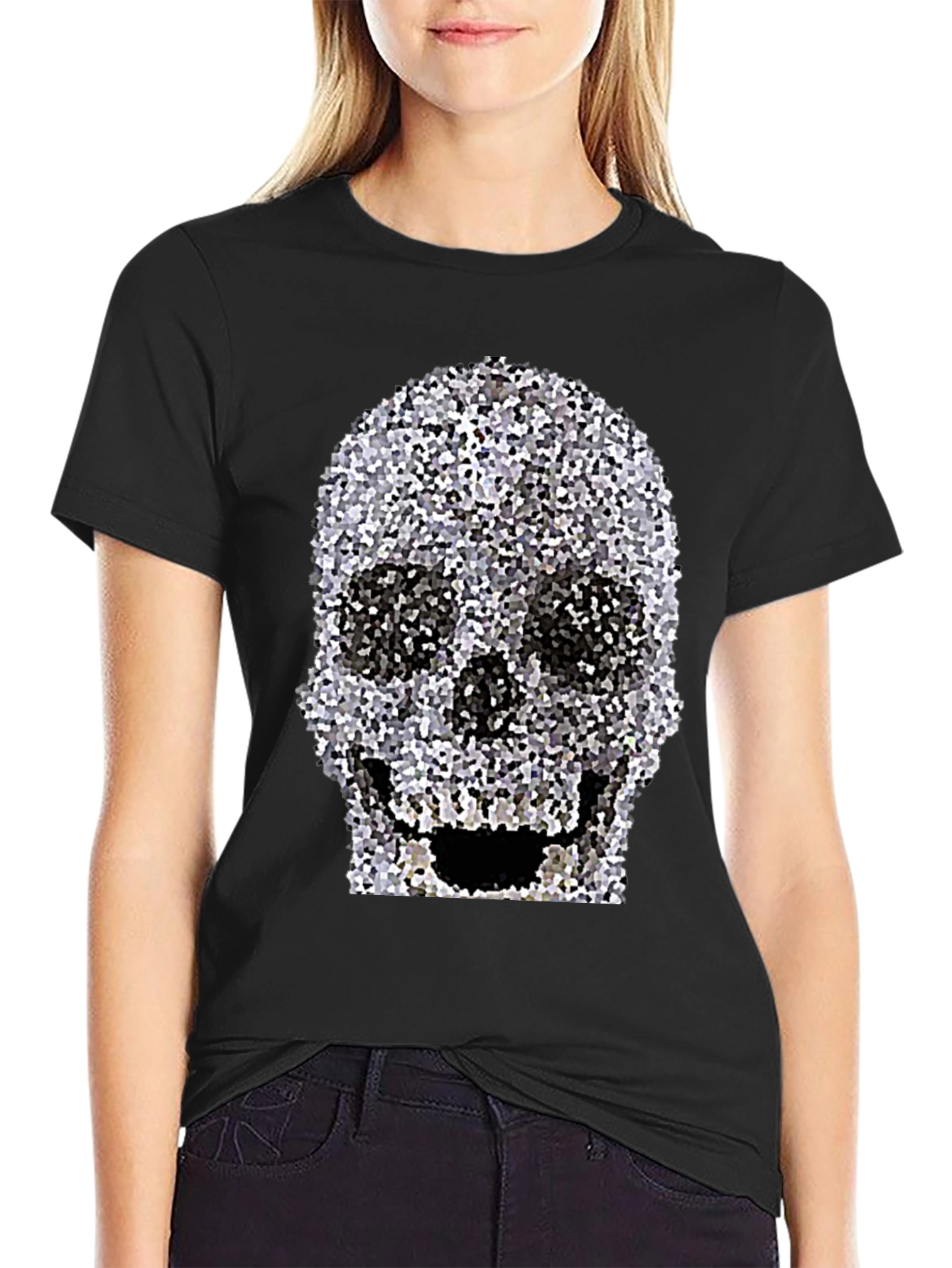 Black Skull Graphic Print T-Shirt view 2
