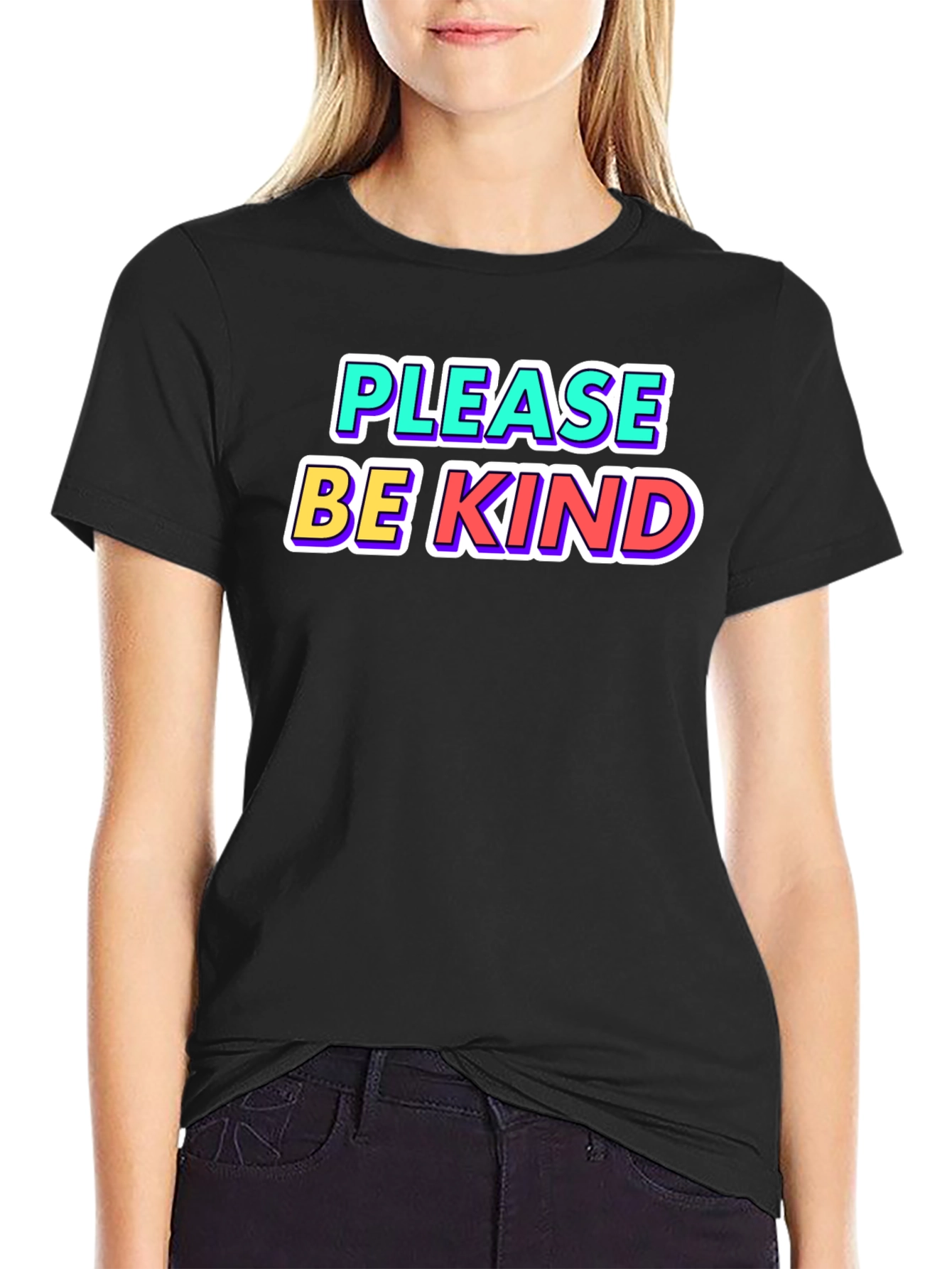 Black Please Be Kind Graphic Tee - Soft Cotton Blend T-Shirt view 2