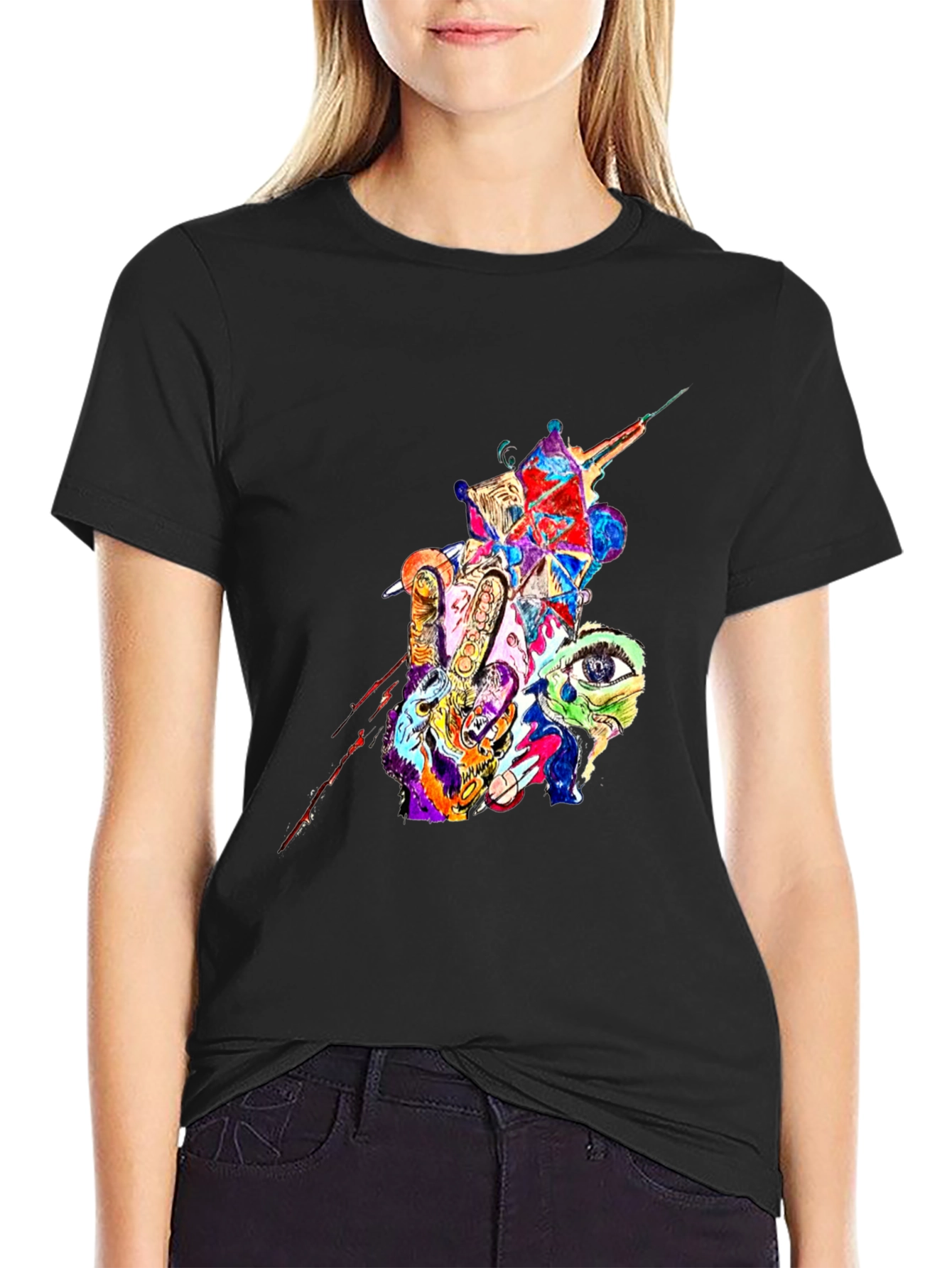 Black Abstract Art Graphic Print Black T-Shirt view 2
