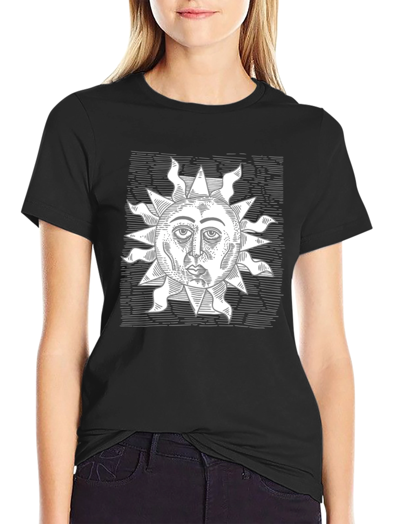 Black Sun Face Graphic Tee - Black Casual Shirt view 2