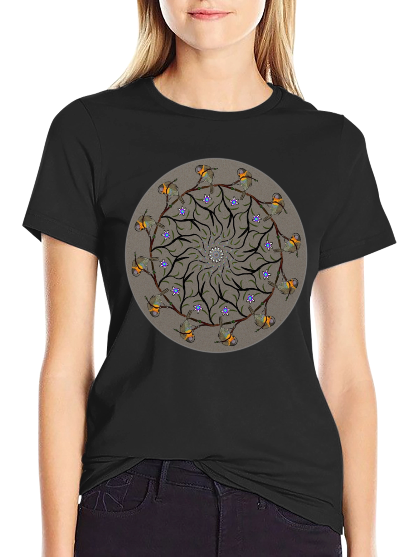 Black Bird Mandala Graphic Tee - Unique Nature Design view 2