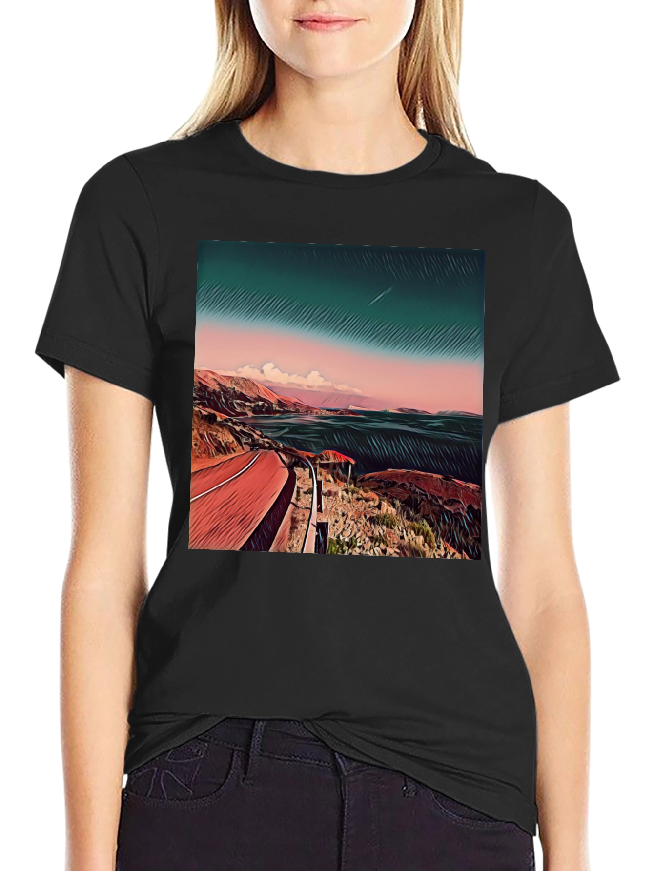 Black Coastal Road Graphic Tee - Men's Black T-Shirt view 2