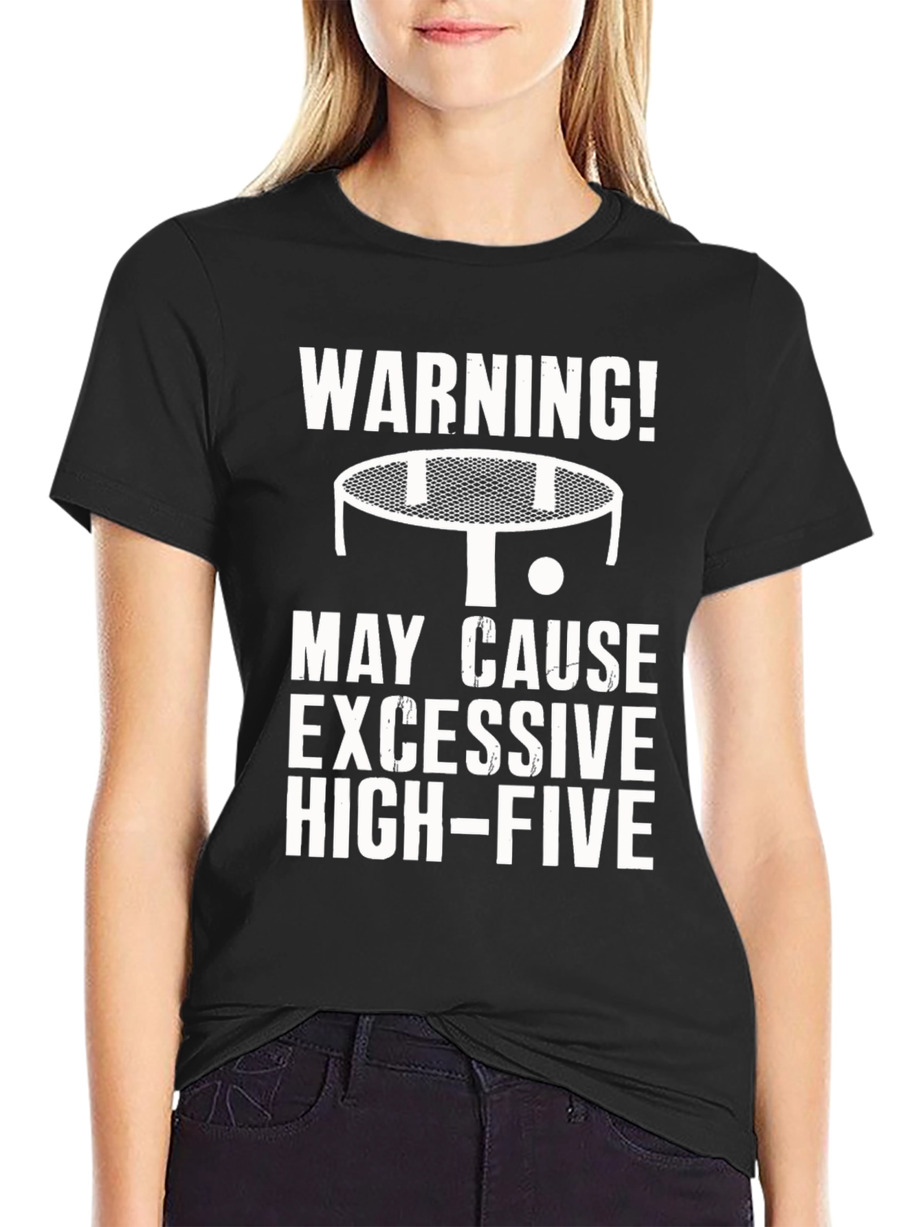 Black Warning Excessive High-Five Ping Pong T-Shirt view 2