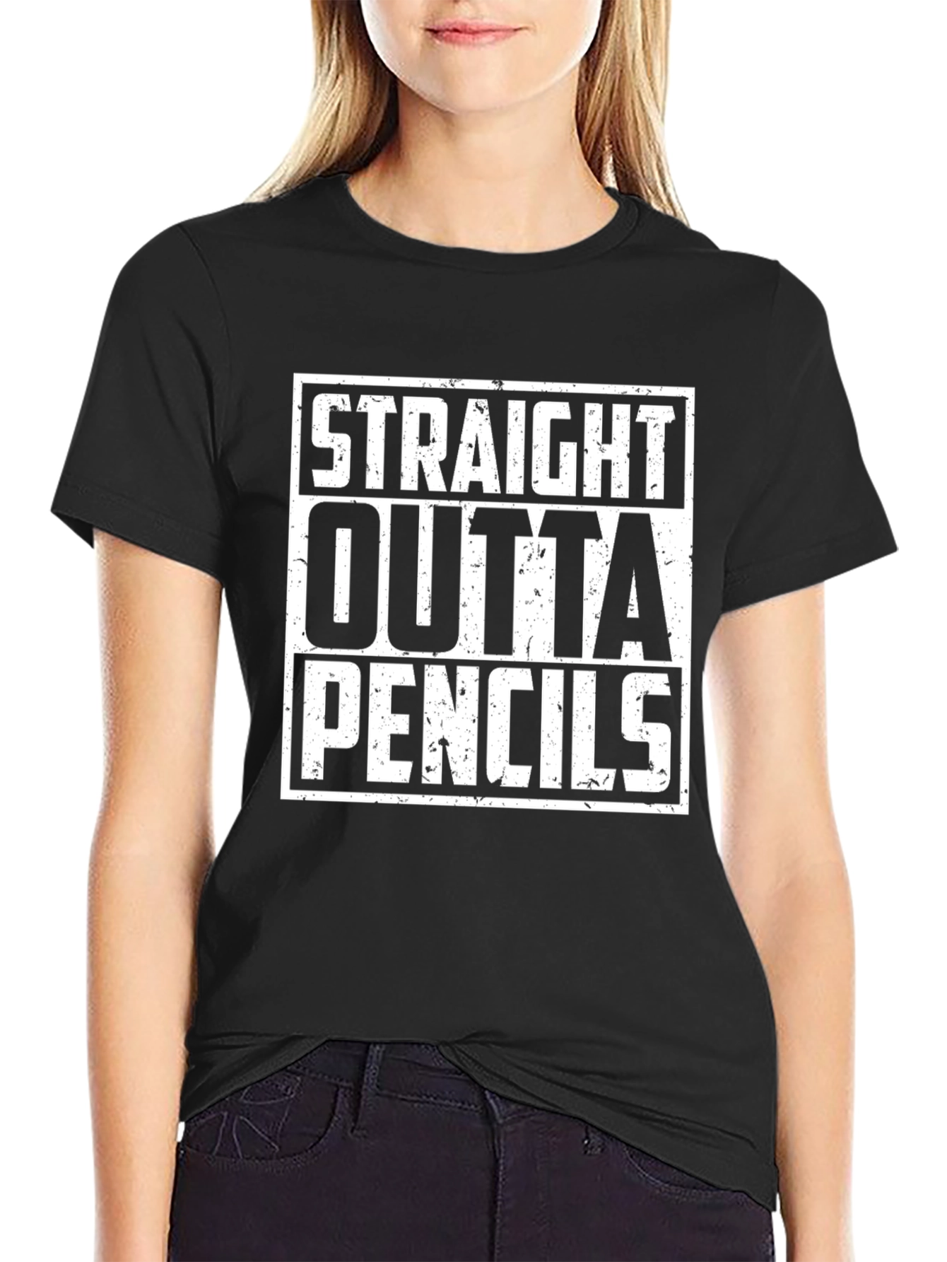 Black Straight Outta Pencils Graphic Tee - Black Cotton Shirt view 2