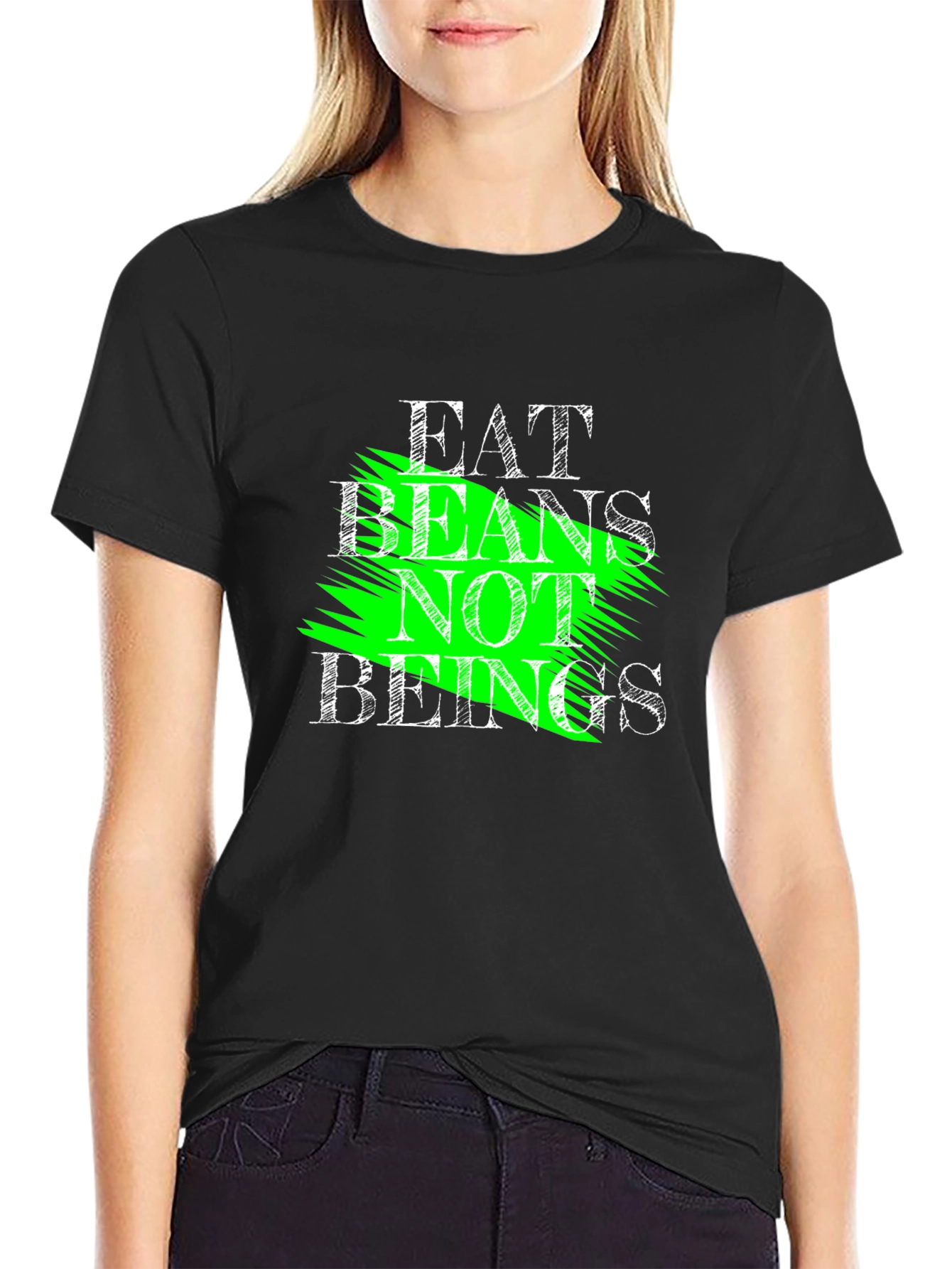 Black Eat Beans Not Beings Graphic Tee view 2