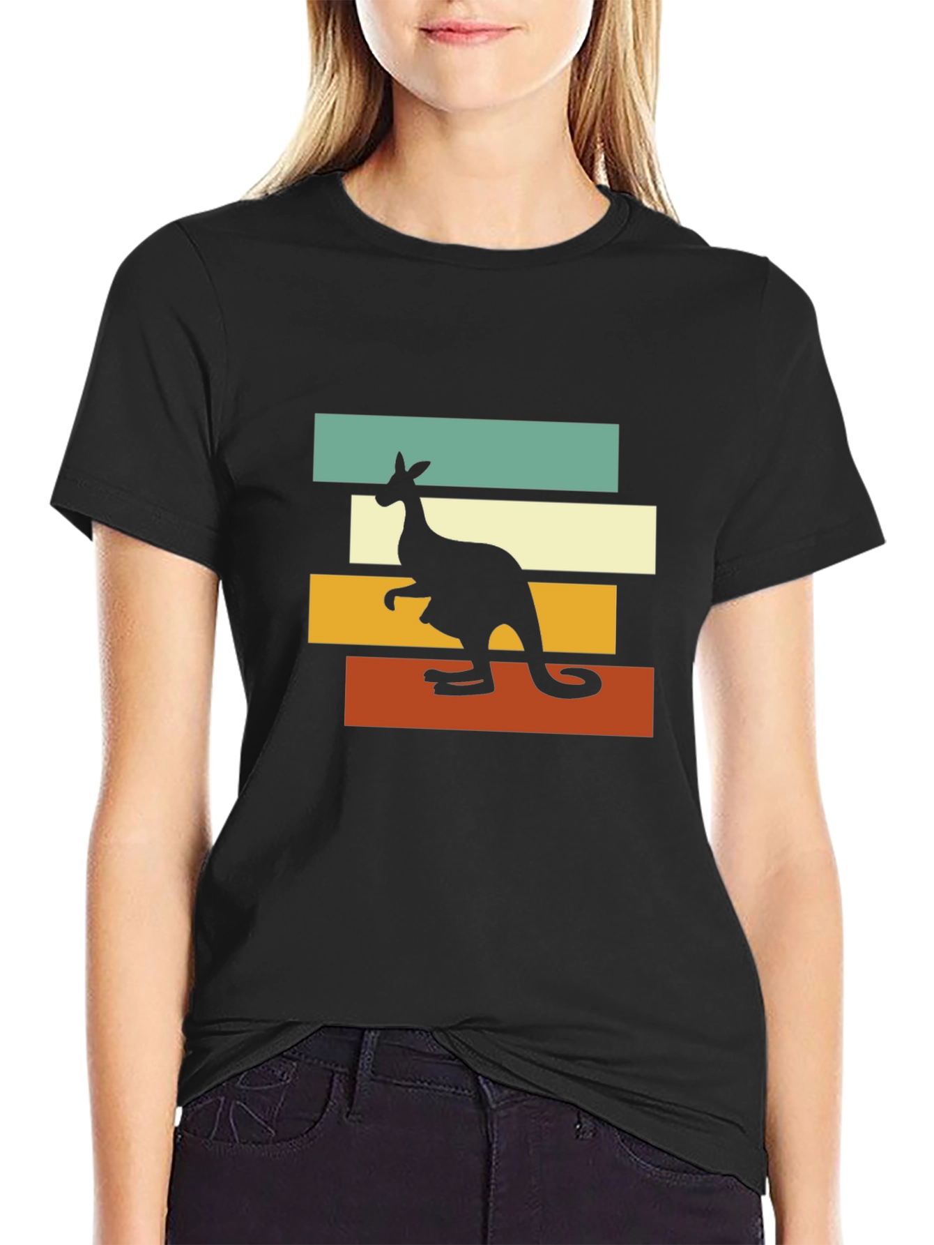 Black Retro Kangaroo T-Shirt - Vintage Style Aussie Tee view 2