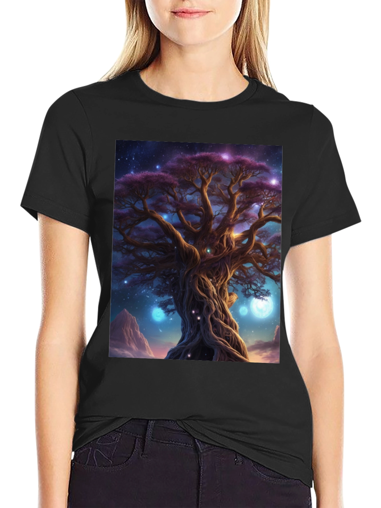 Black Mystic Tree Graphic Tee - Black Cotton Blend view 2