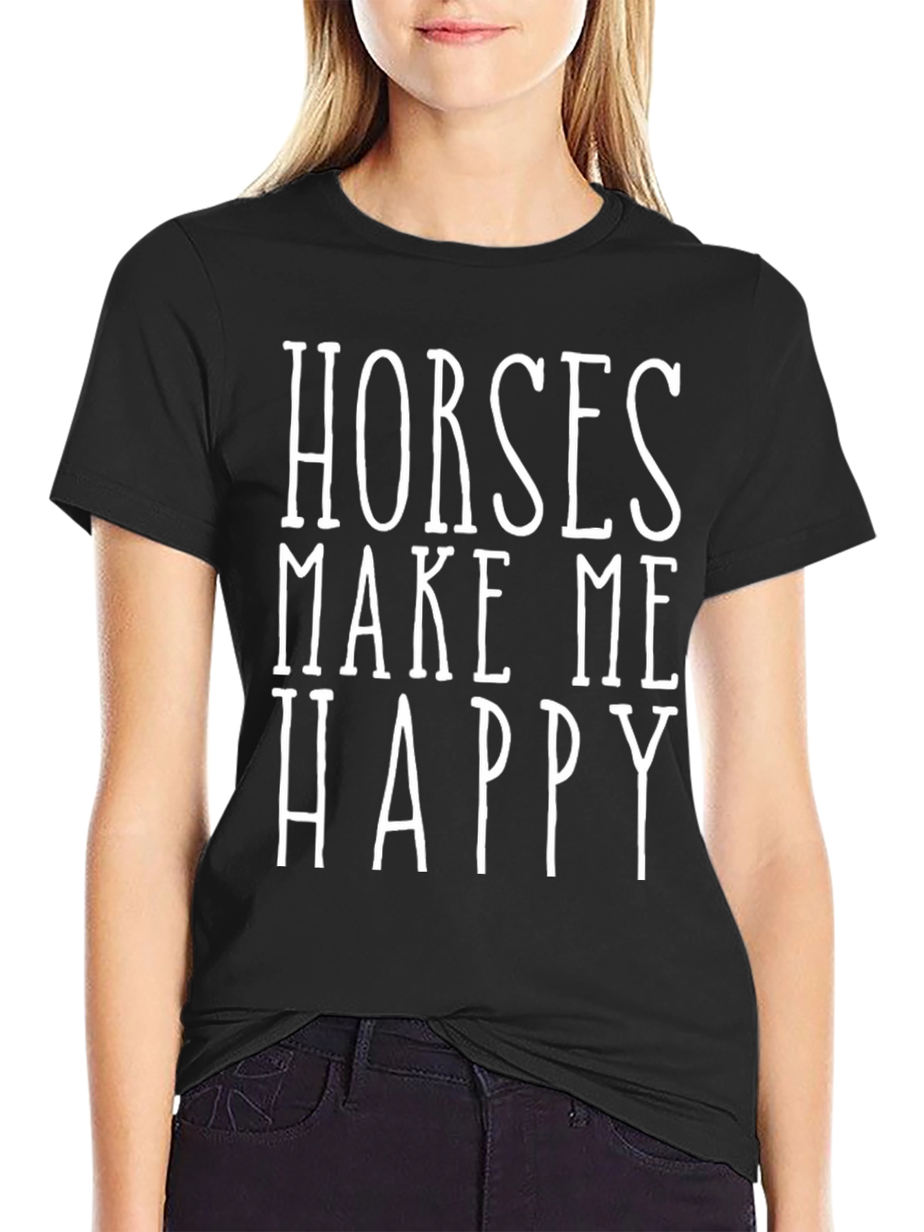 Black Horses Make Me Happy T-Shirt | Equine Lover Tee view 2