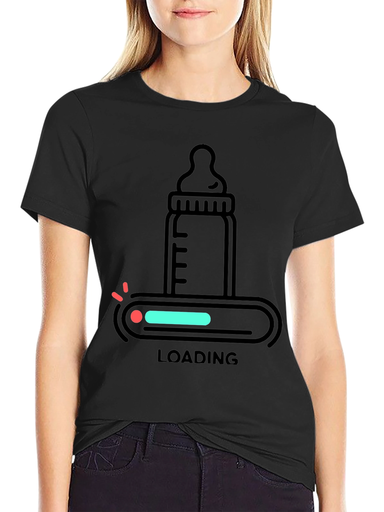 Black Baby Bottle Loading T-Shirt - New Parent Apparel view 2