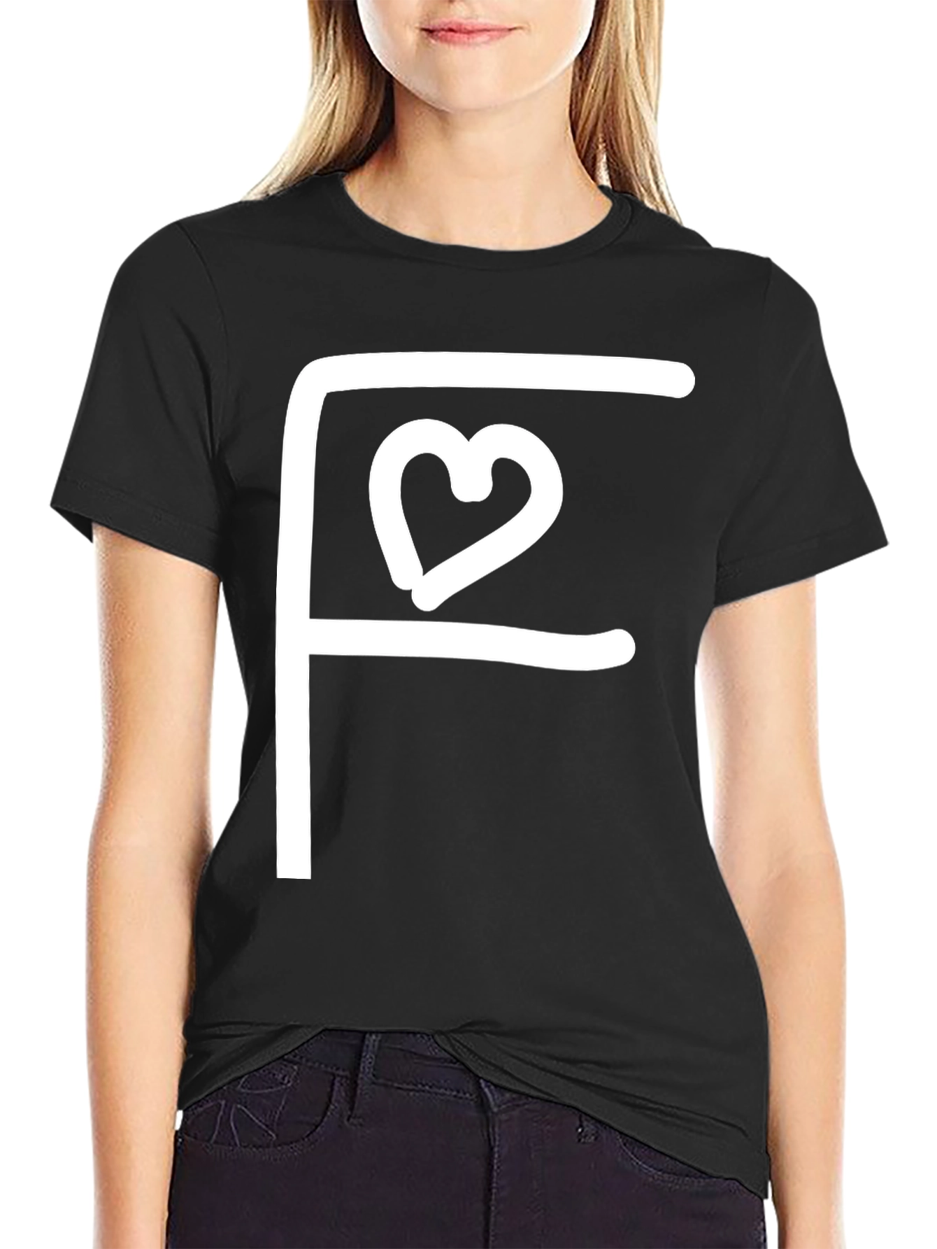 Black Black Tee with White F Heart Graphic view 2