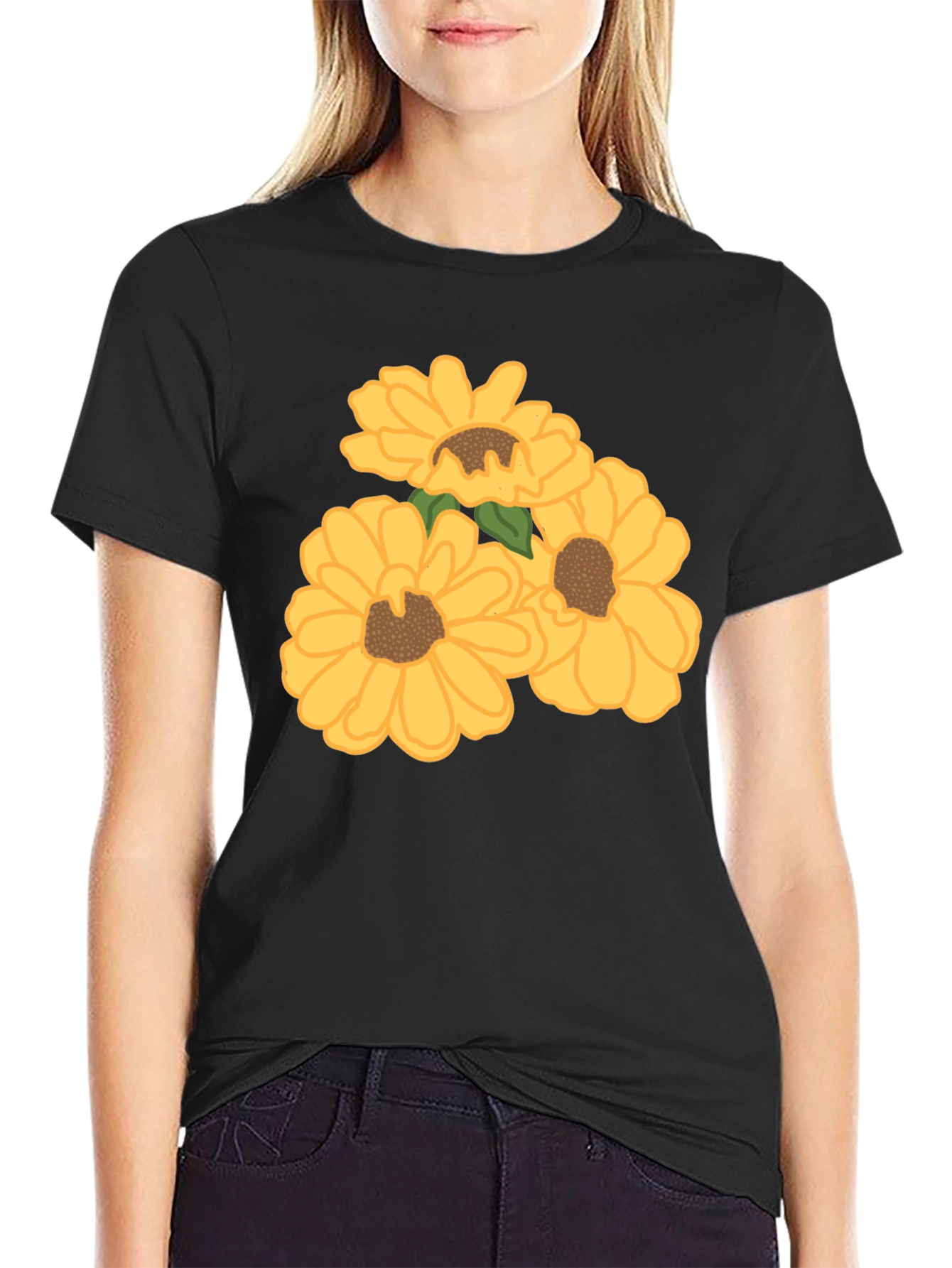 Black Sunflower Graphic Tee - Black Cotton Casual Shirt view 2