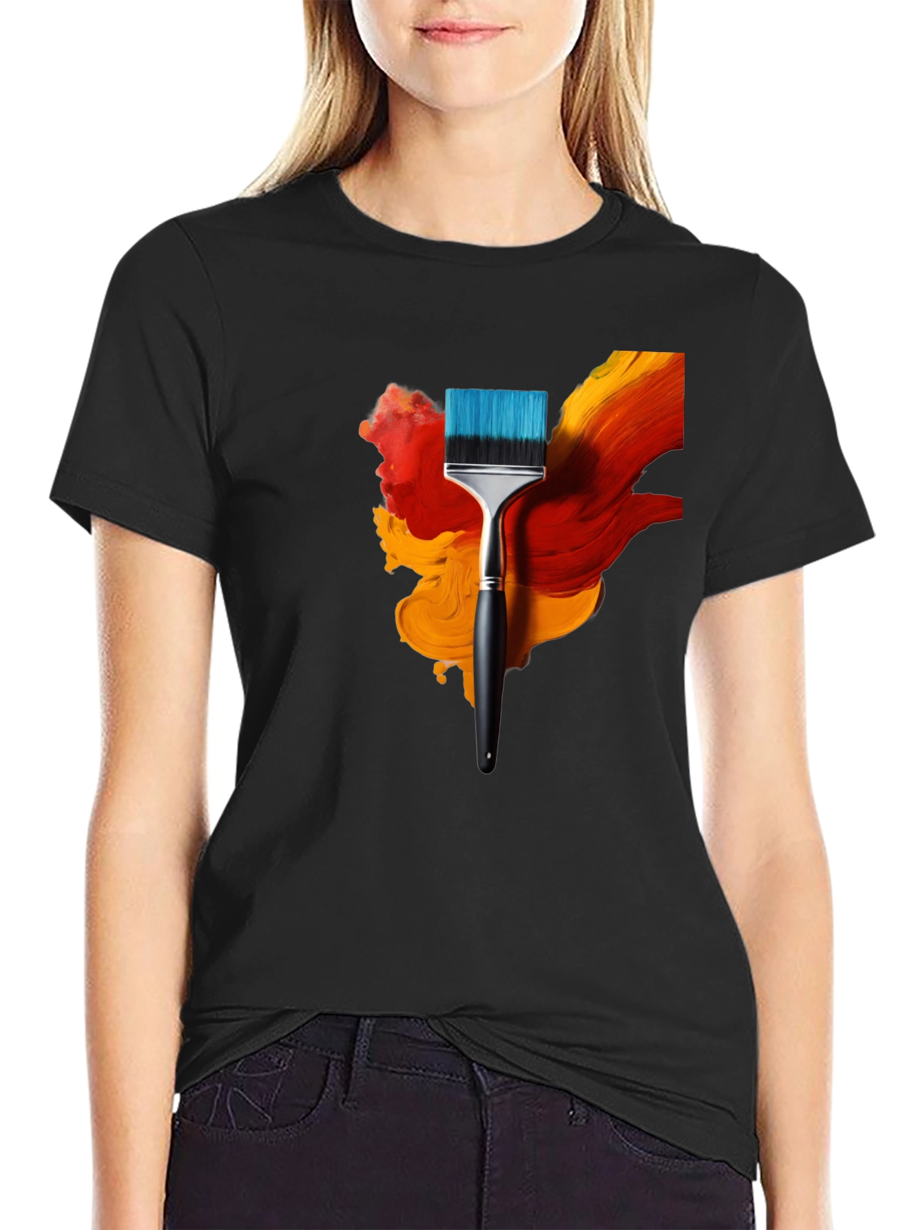 Black Abstract Paintbrush Graphic Tee - Artistic Design view 2