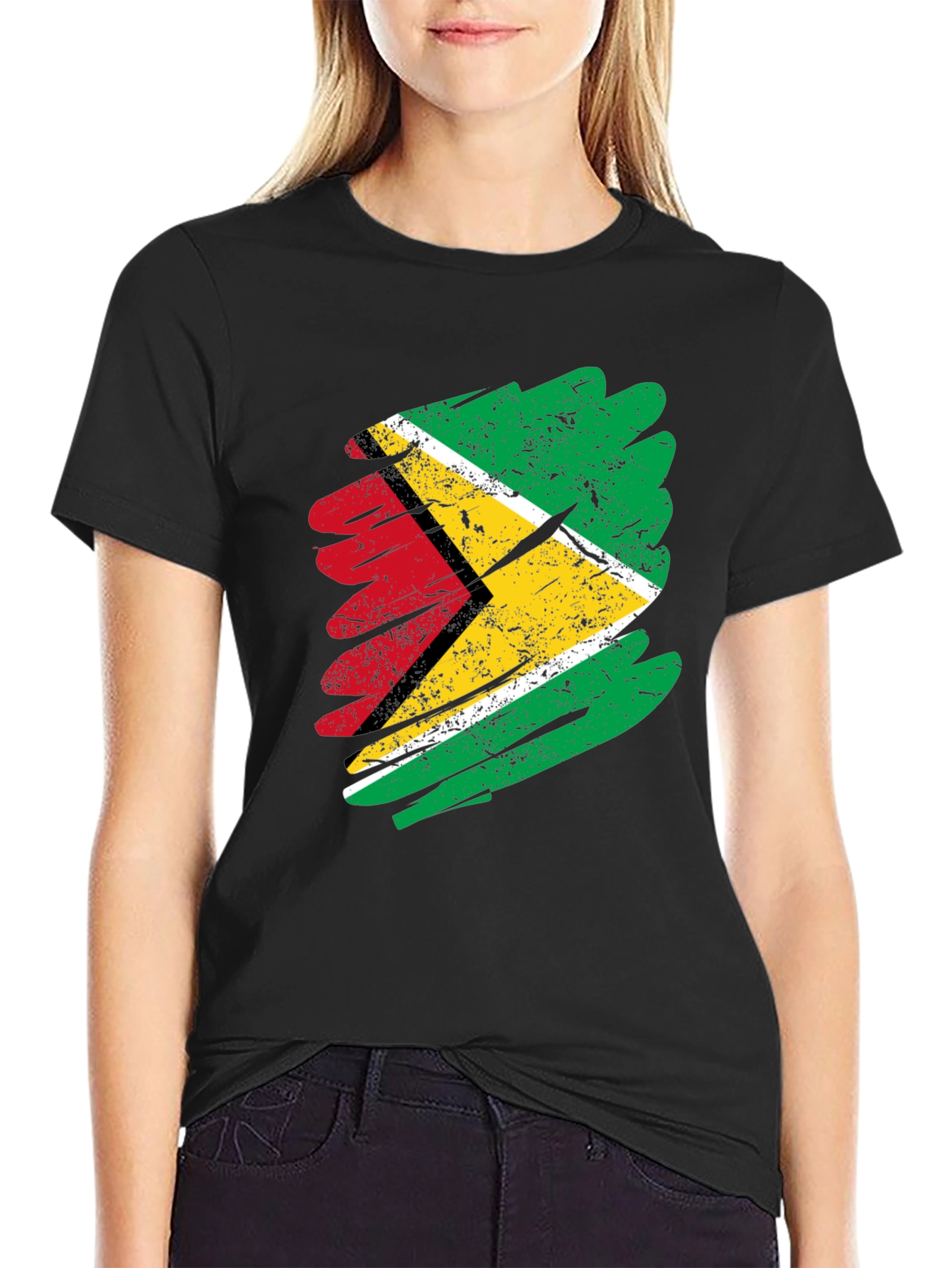 Black Guyana Flag Brush Stroke Men's Black T-Shirt view 2
