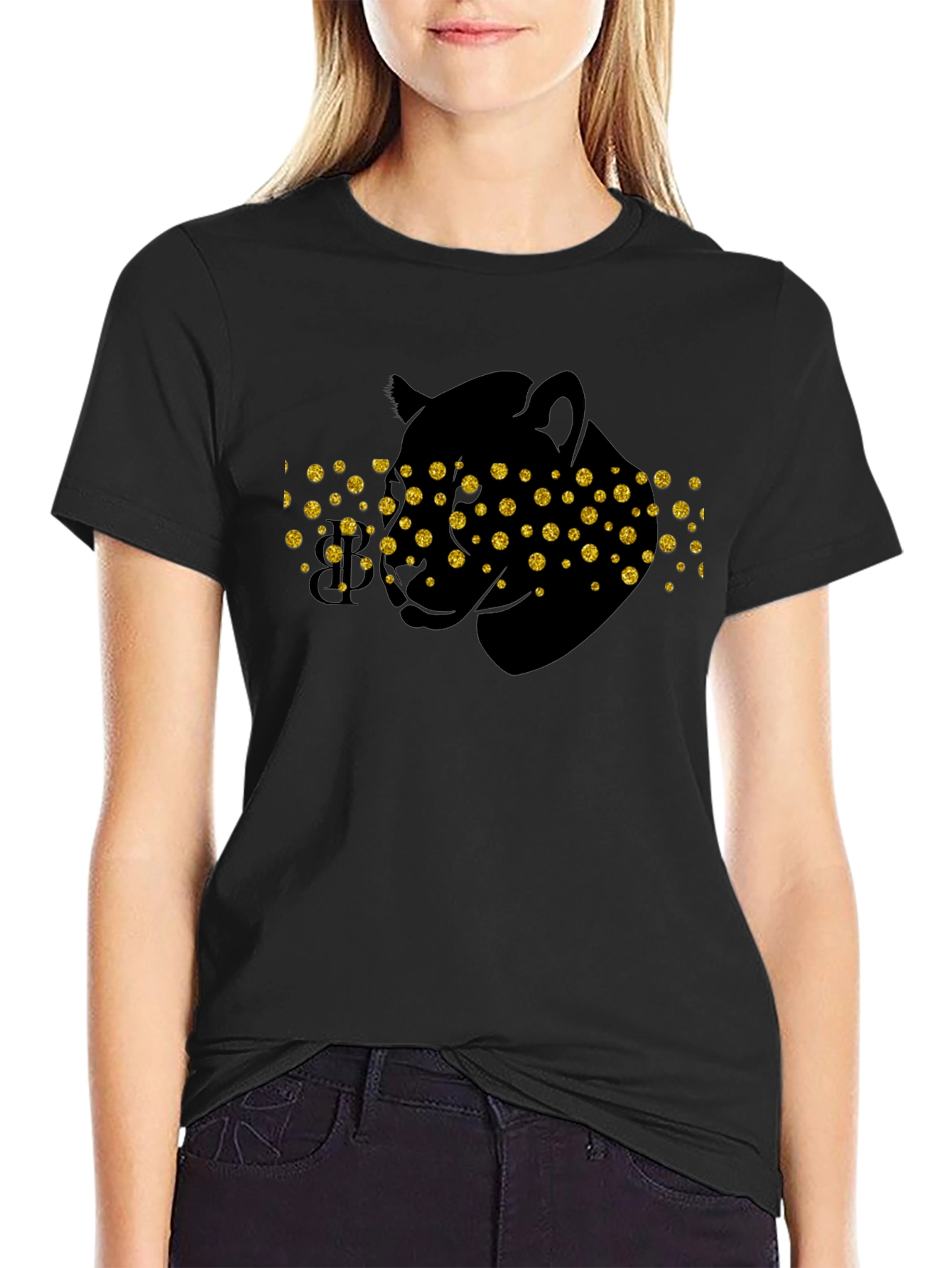 Black Black Panther Tee - Gold Glitter Eyes view 2