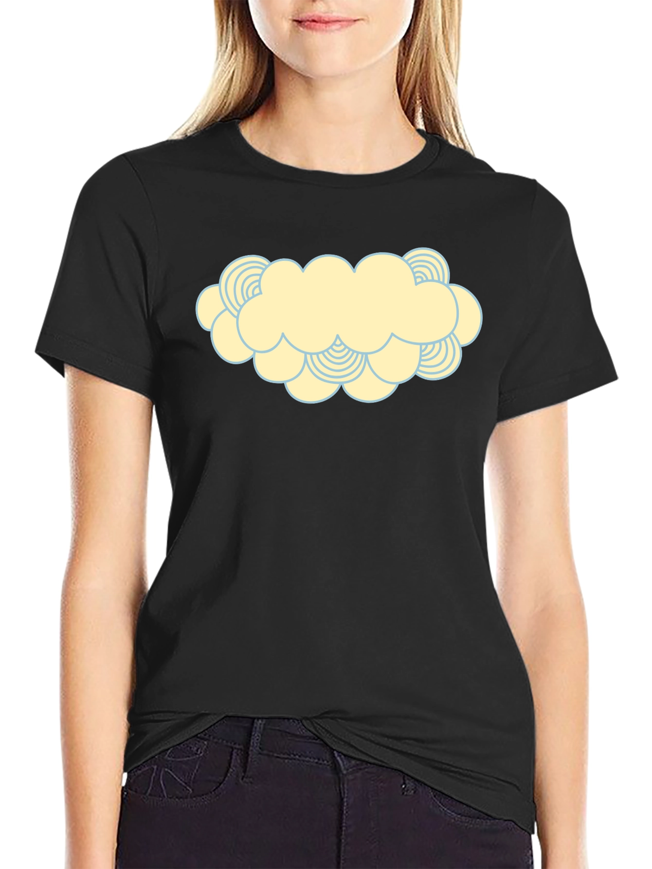Black Cartoon Cloud Graphic Print T-Shirt view 2