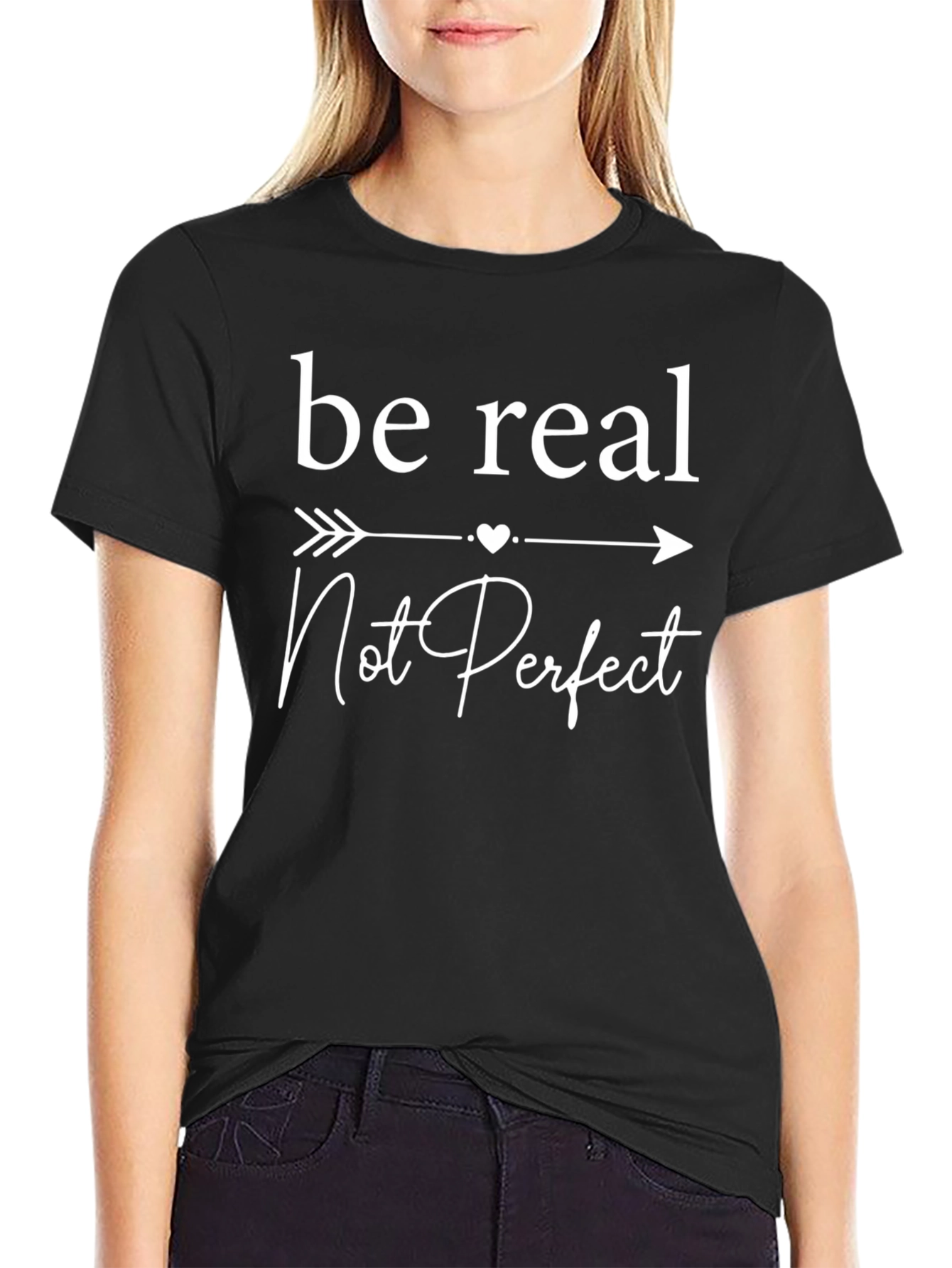 Black Be Real Not Perfect Graphic T-Shirt view 2