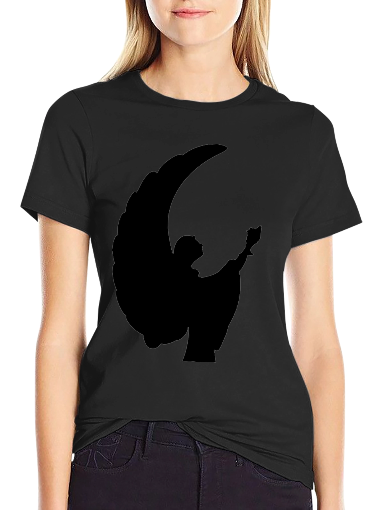 Black Angel Silhouette Black T-Shirt view 2