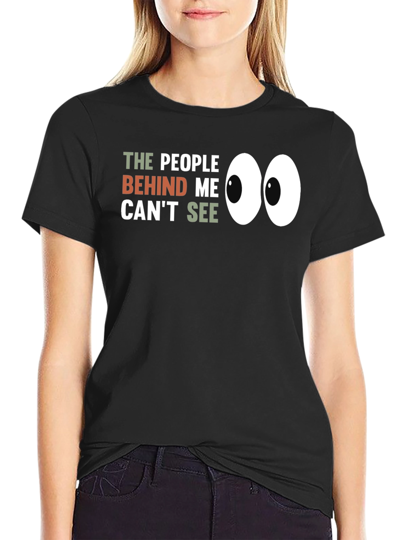 Black Funny Graphic Tee: People Behind Me Can't See - Black view 2