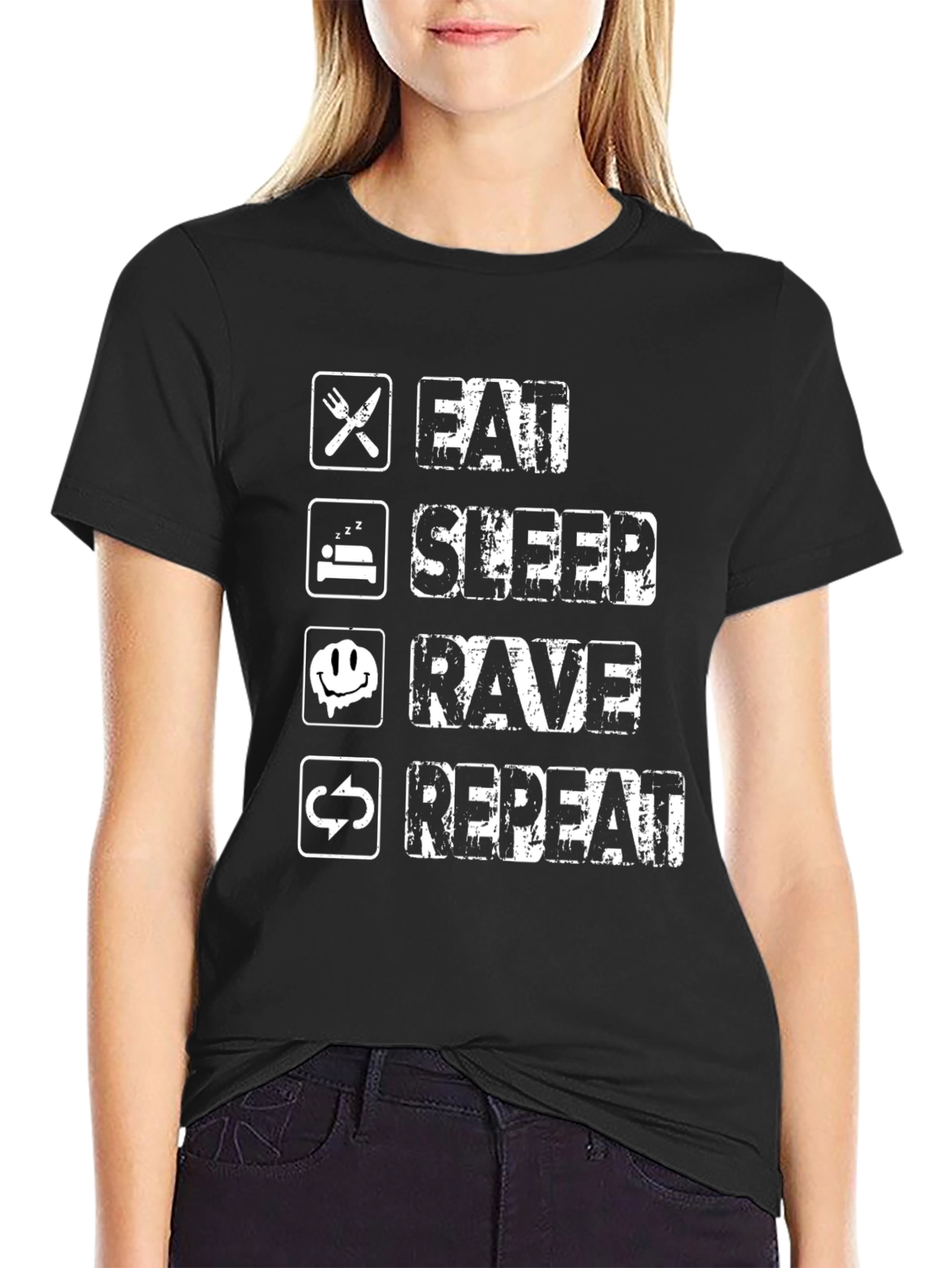 Black Eat Sleep Rave Repeat Black T-Shirt view 2