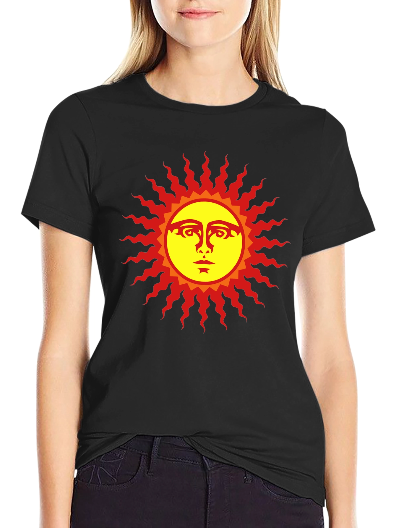 Black Sun Face Graphic Black T-Shirt view 2
