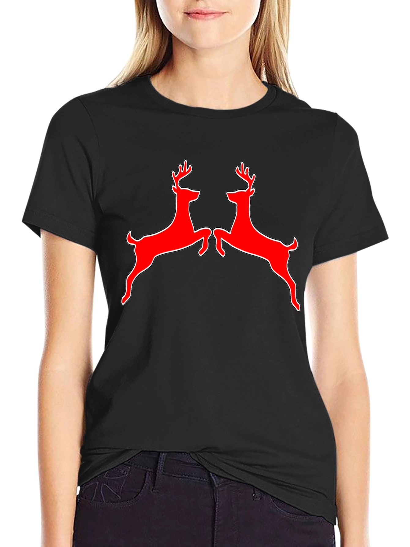 Black Red Deer Graphic Tee - Black Cotton Shirt view 2