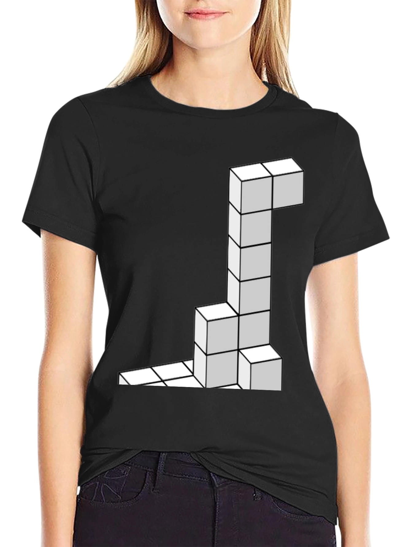 Black Tetris Block Black T-Shirt view 2