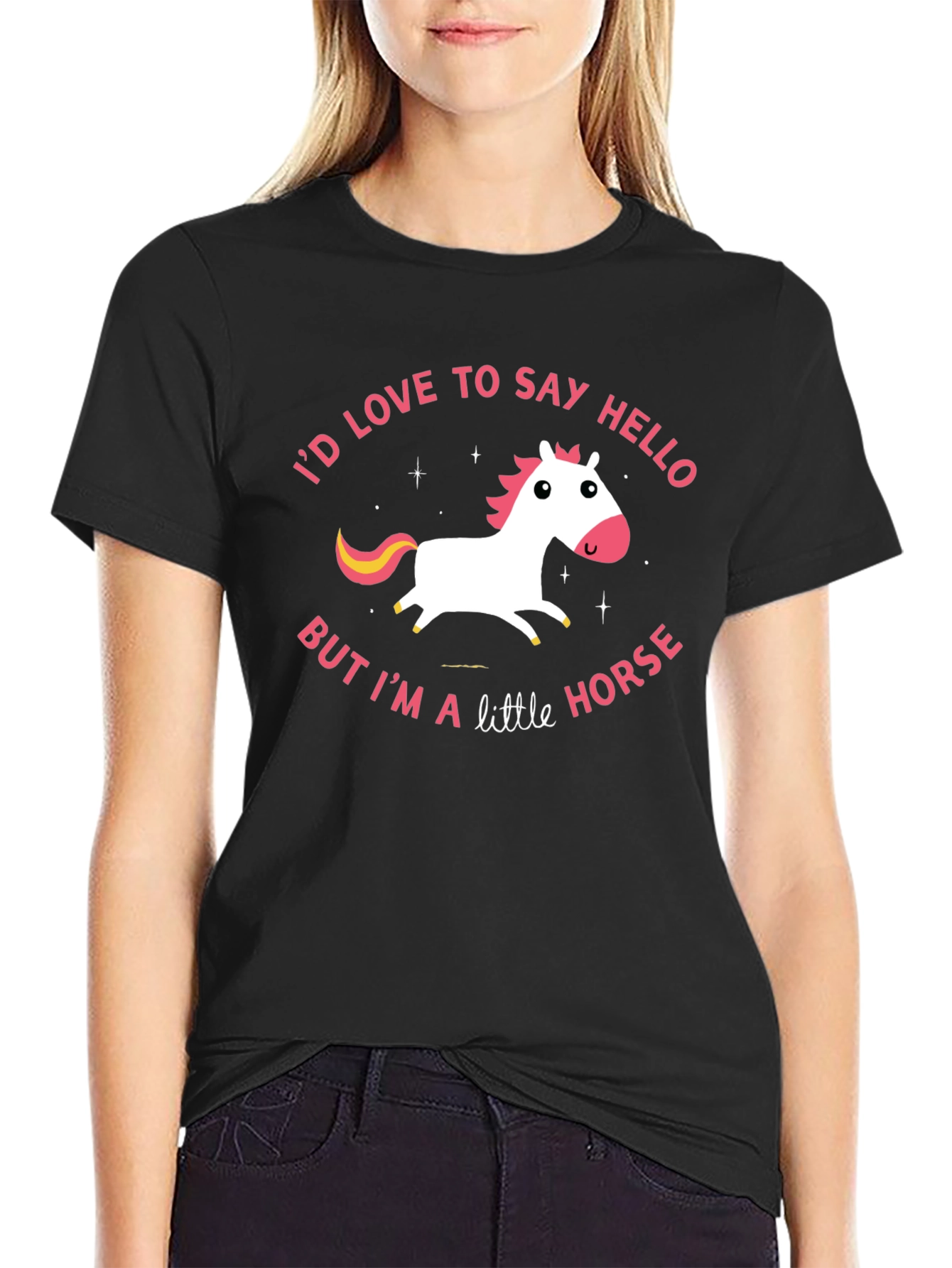Black Cute Little Horse Graphic Tee view 2