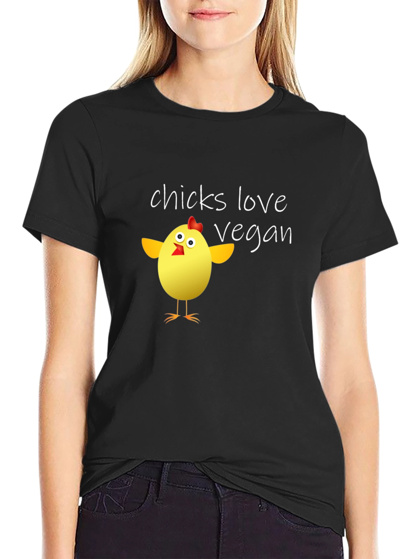 Black Vegan Chicken T-Shirt - Chicks Love Vegan view 2