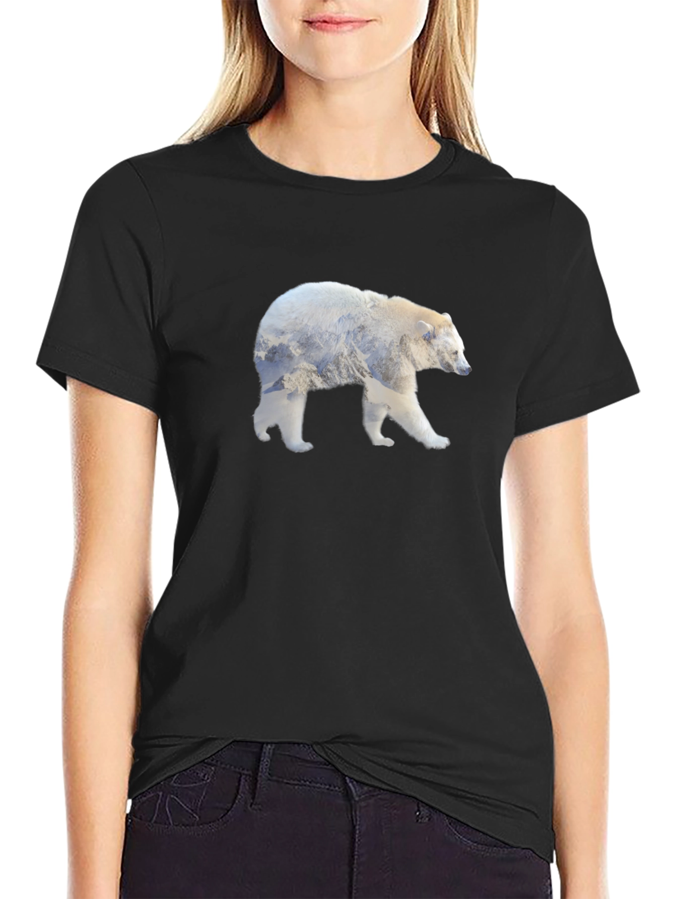 Black Polar Bear Mountain Silhouette T-Shirt view 2