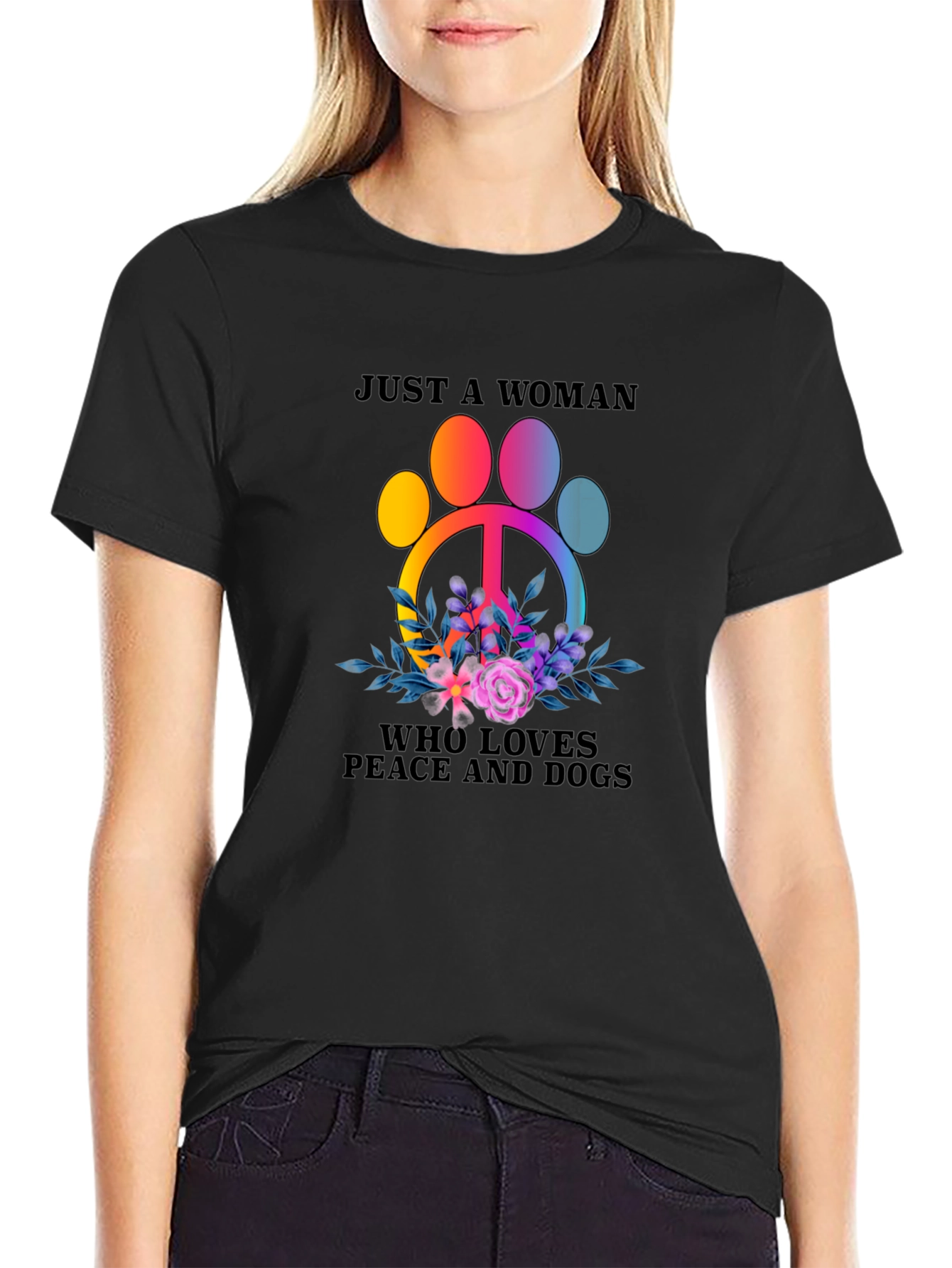 Black Peace, Love, Dogs T-Shirt - Women's Graphic Tee view 2