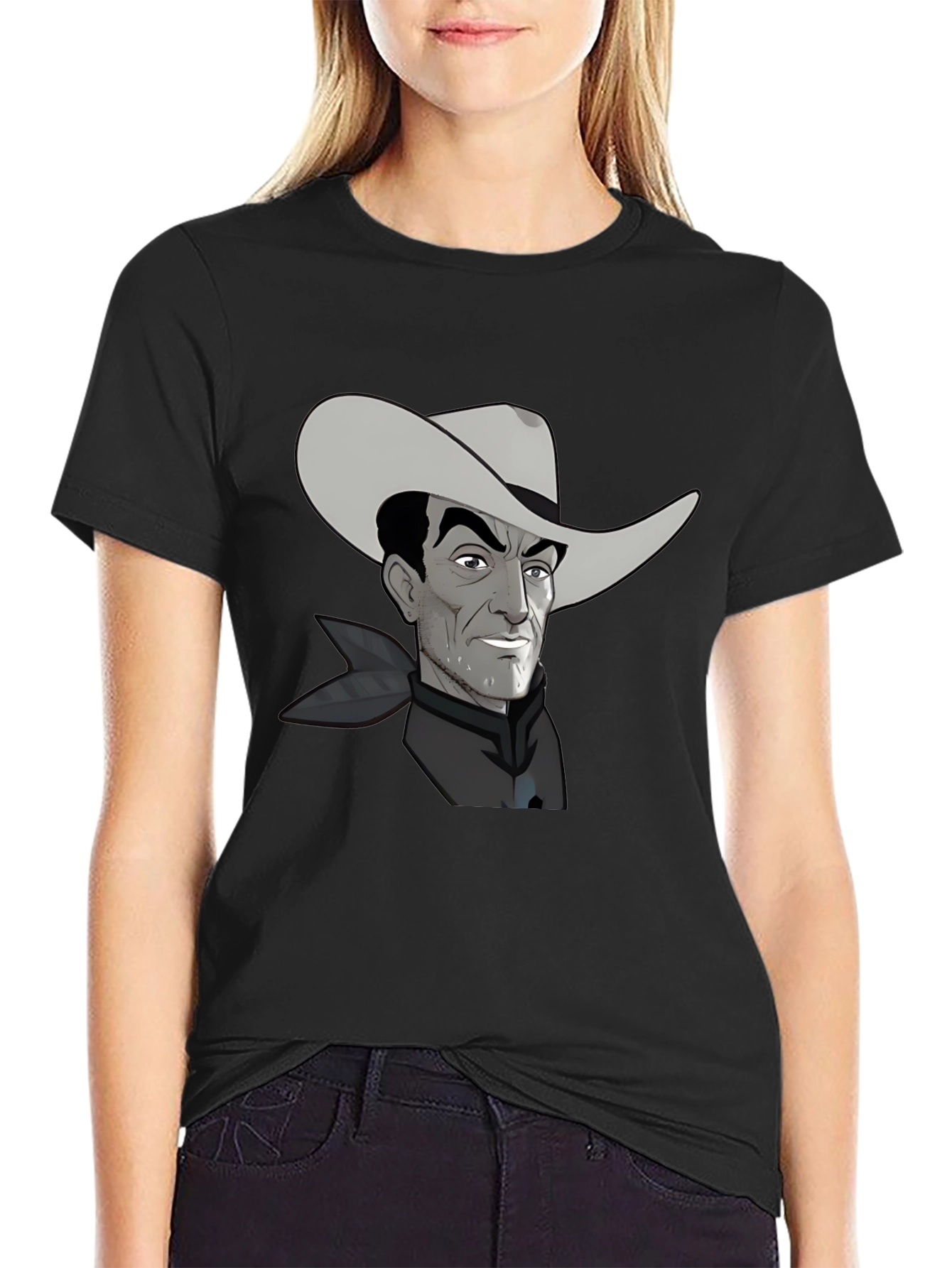Black Retro Cartoon Cowboy Graphic Tee view 2