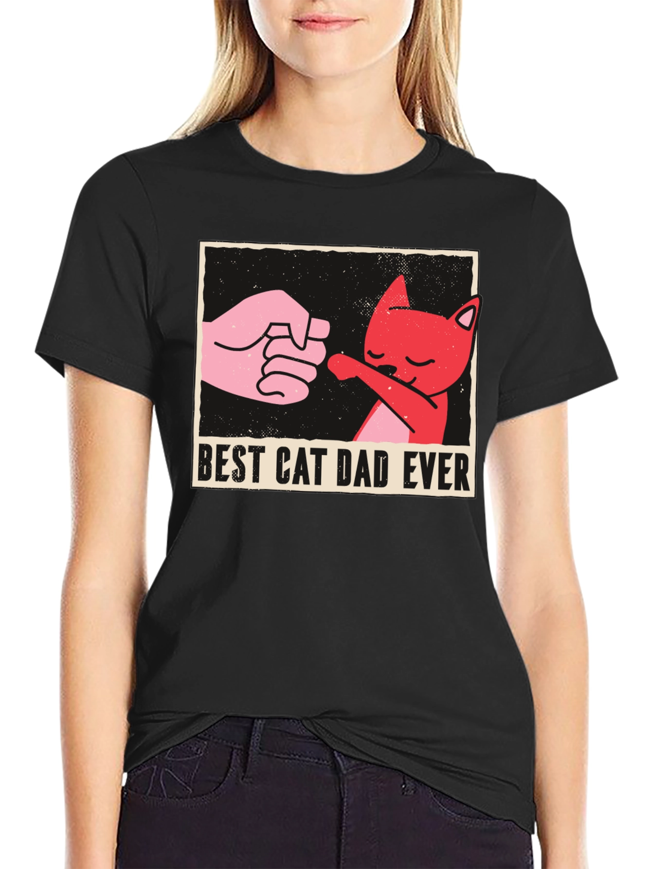 Black Best Cat Dad Ever Graphic Tee - Fun Novelty Shirt view 2
