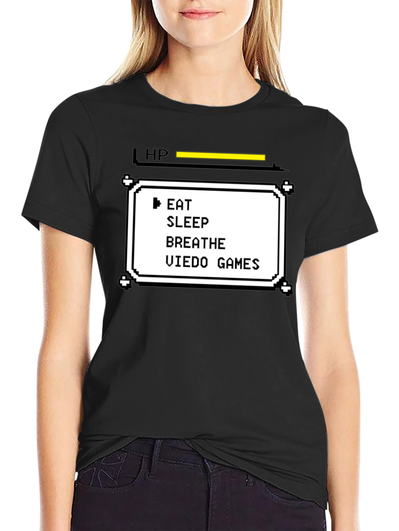 Black Gamer Life Stats T-Shirt - Eat Sleep Breathe Video Games view 2