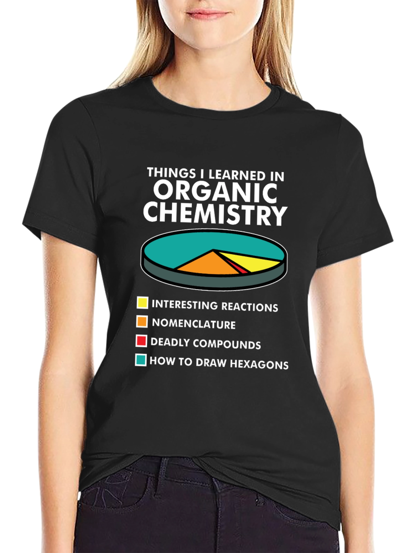 Black Organic Chemistry T-Shirt - Pie Chart Funny Science Tee view 2