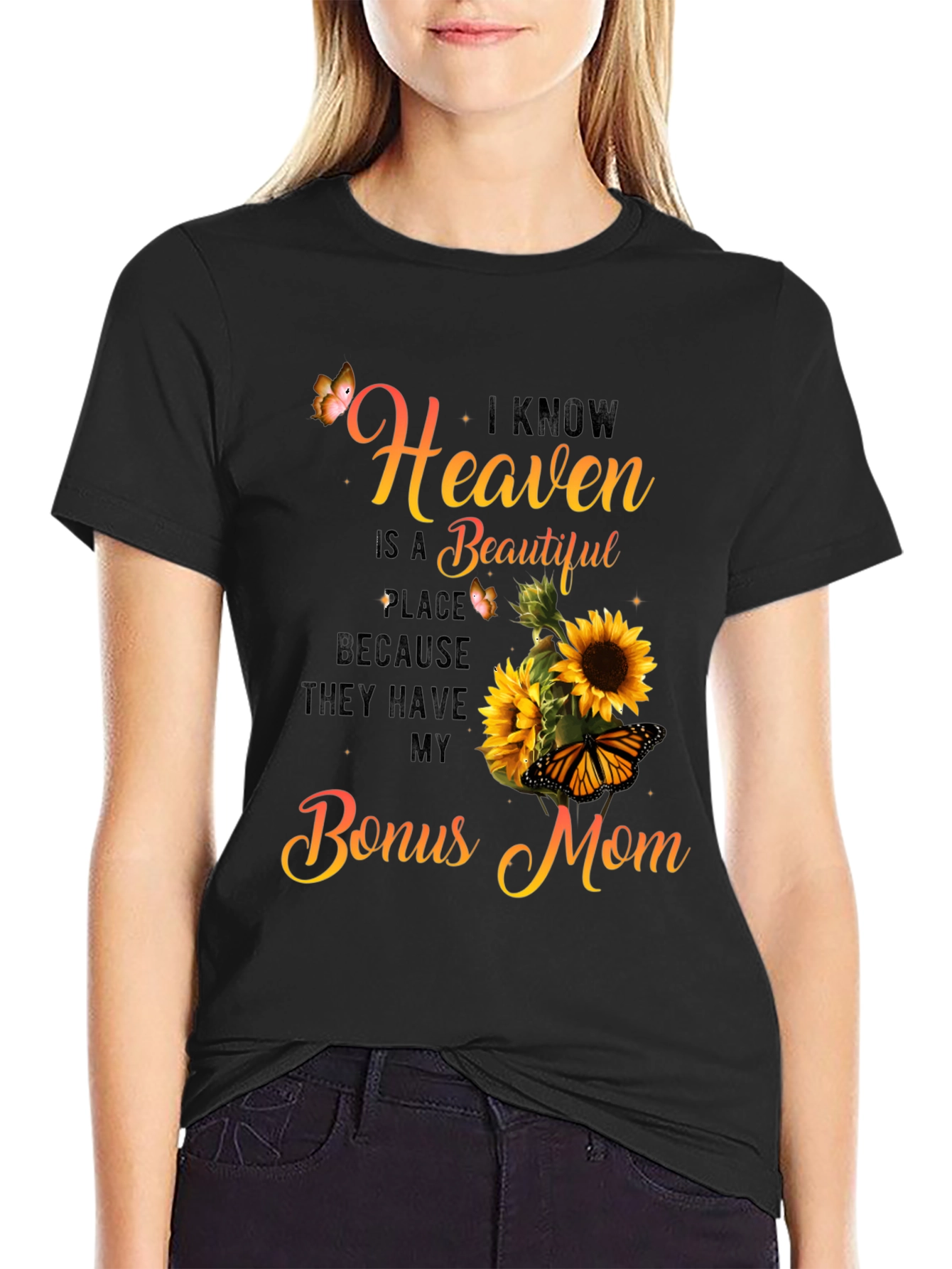 Black Bonus Mom Sunflower Graphic Tee view 2