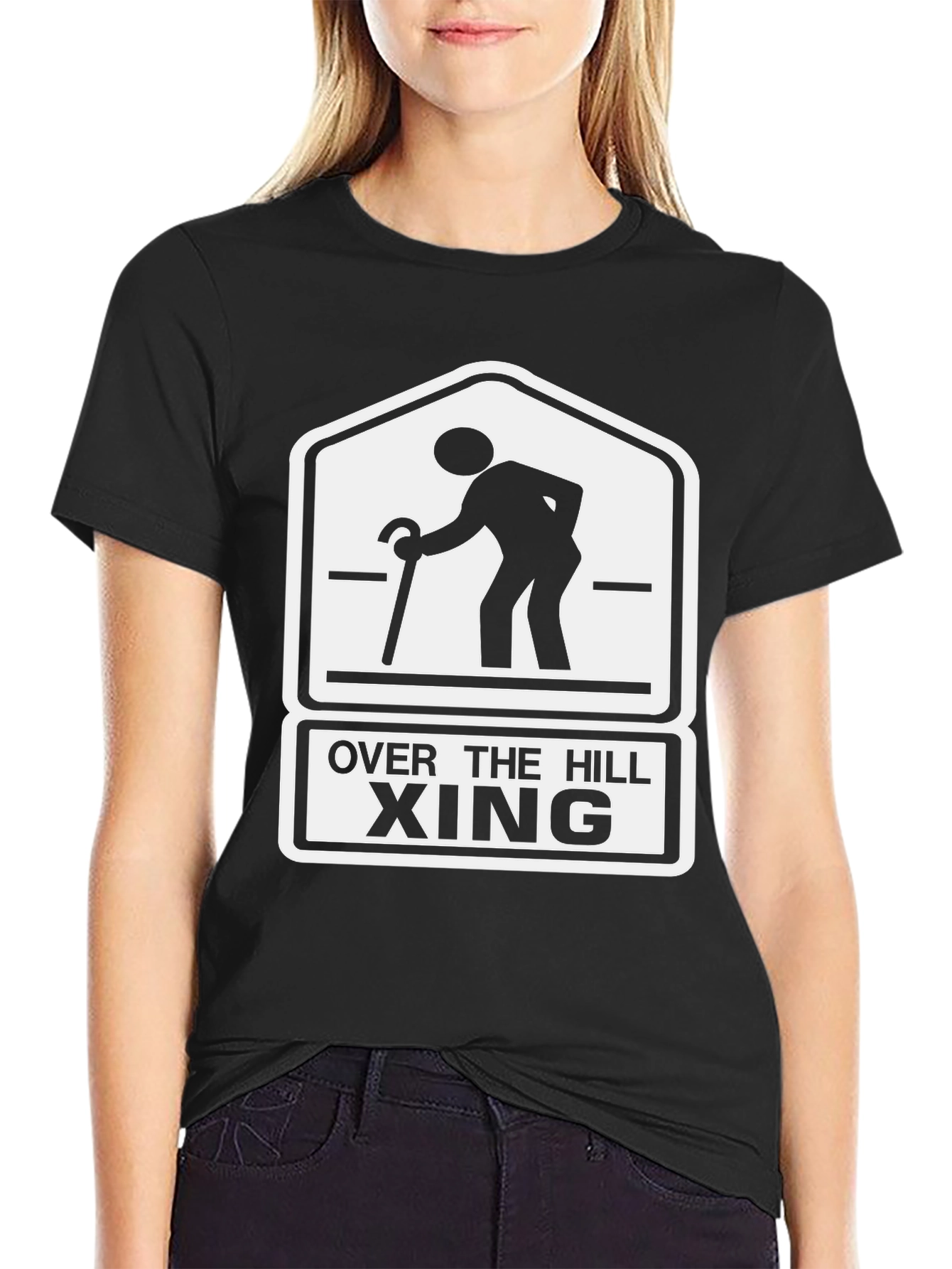 Black Over The Hill Xing Graphic T-Shirt - Black Cotton Blend view 2