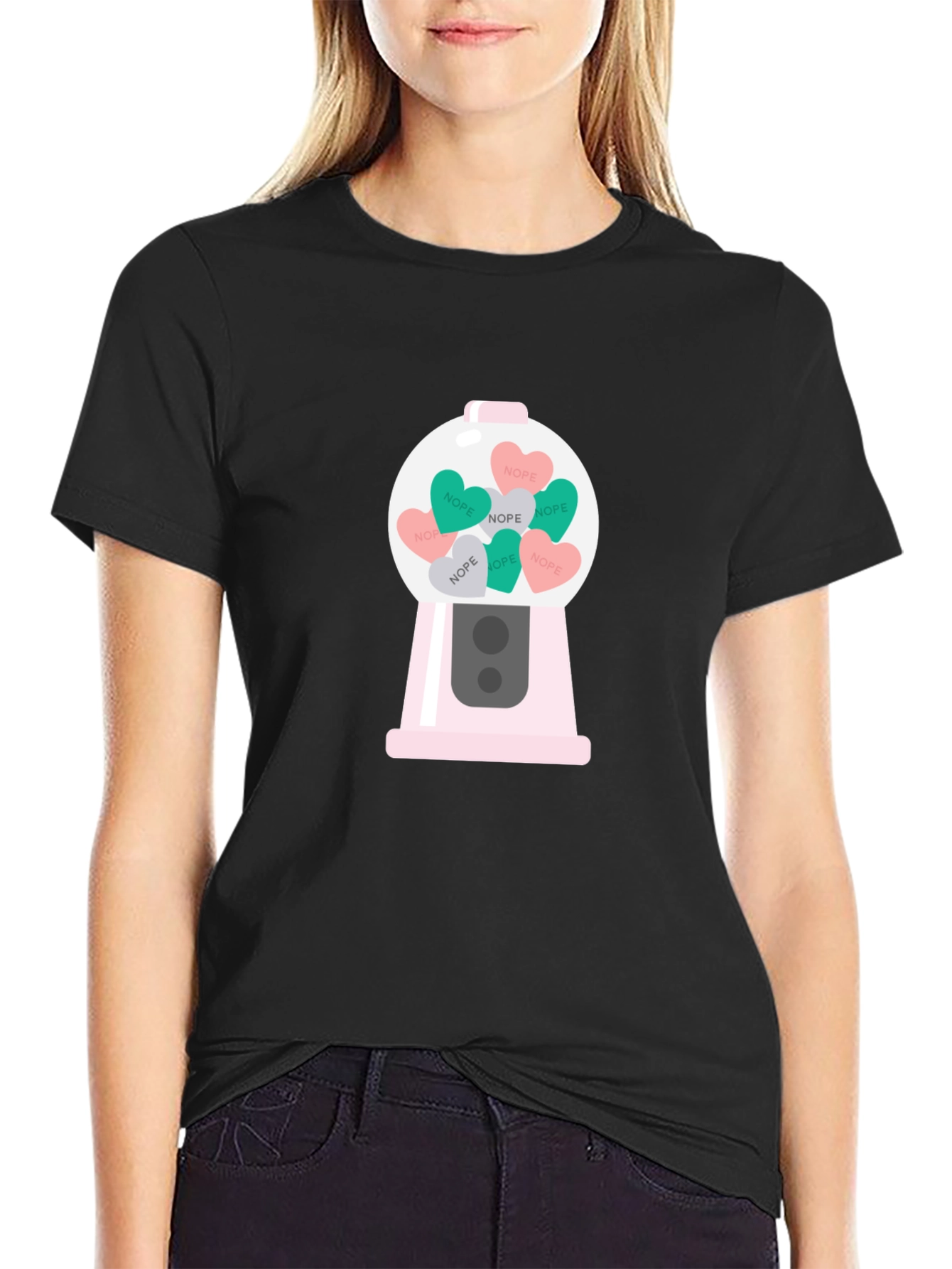 Black Nope Candy Heart Gumball Machine T-Shirt view 2