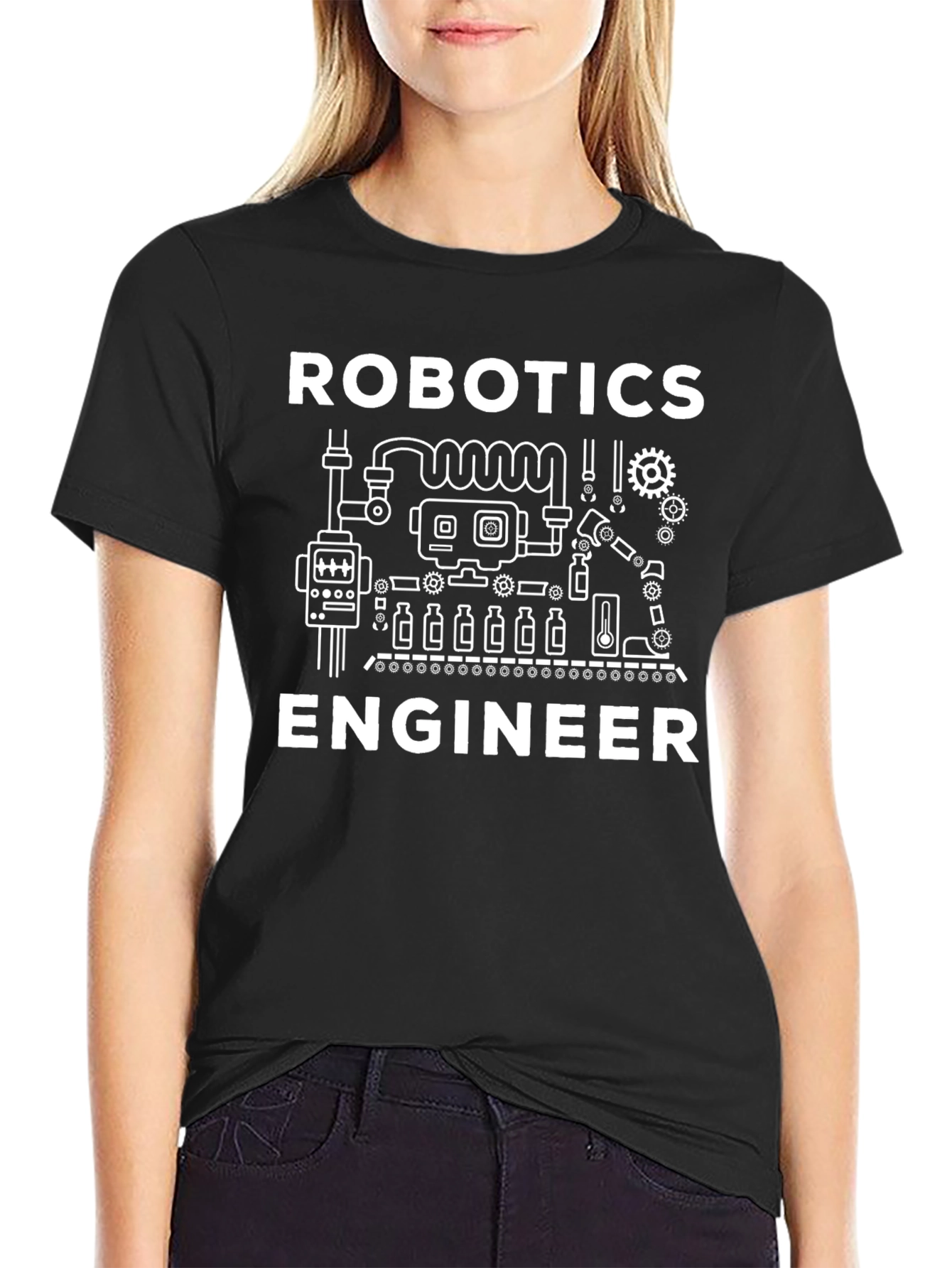 Black Robotics Engineer Graphic Tee - Black Cotton Shirt view 2